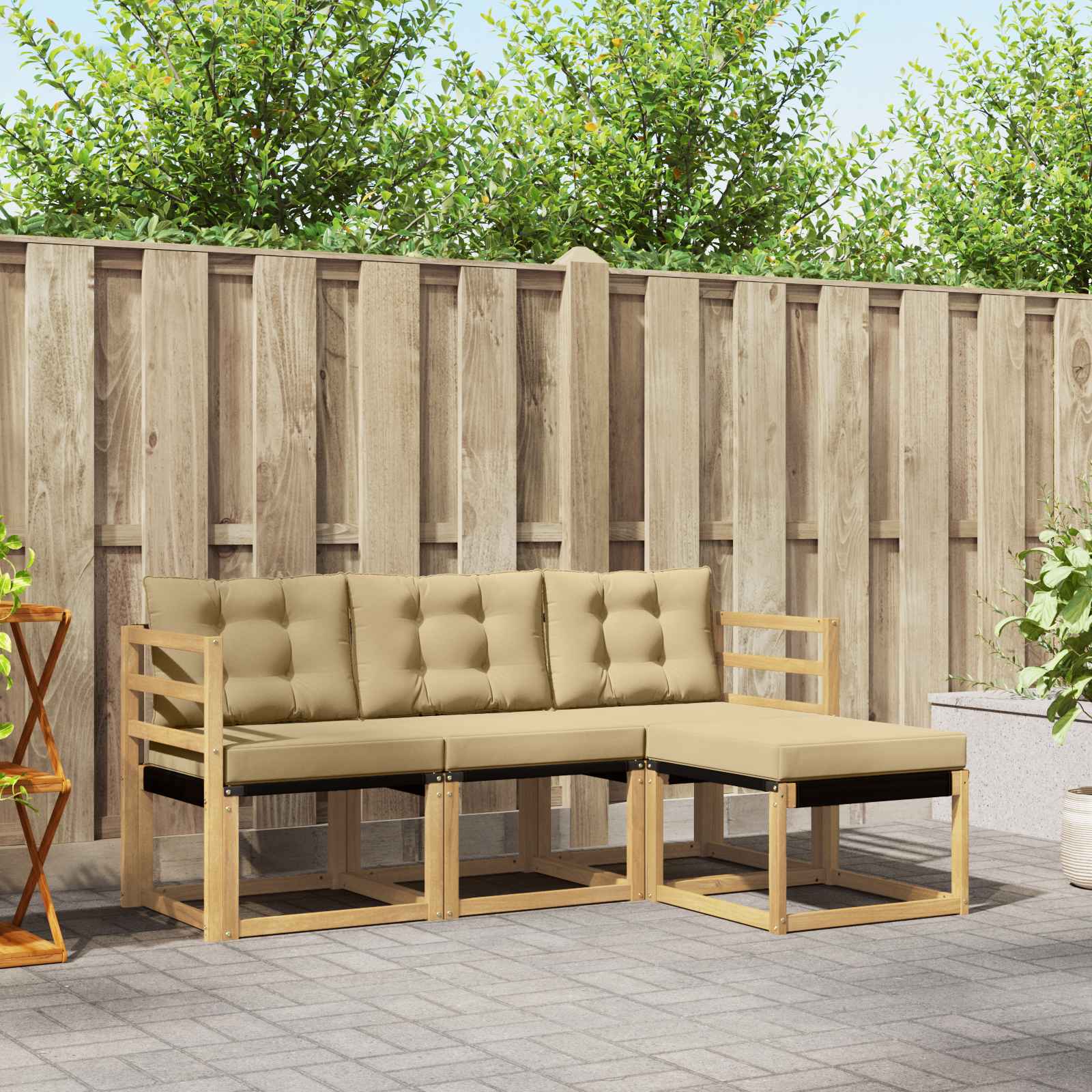Outdoor-Sofagarnitur 4 stk. Weiß und Beige