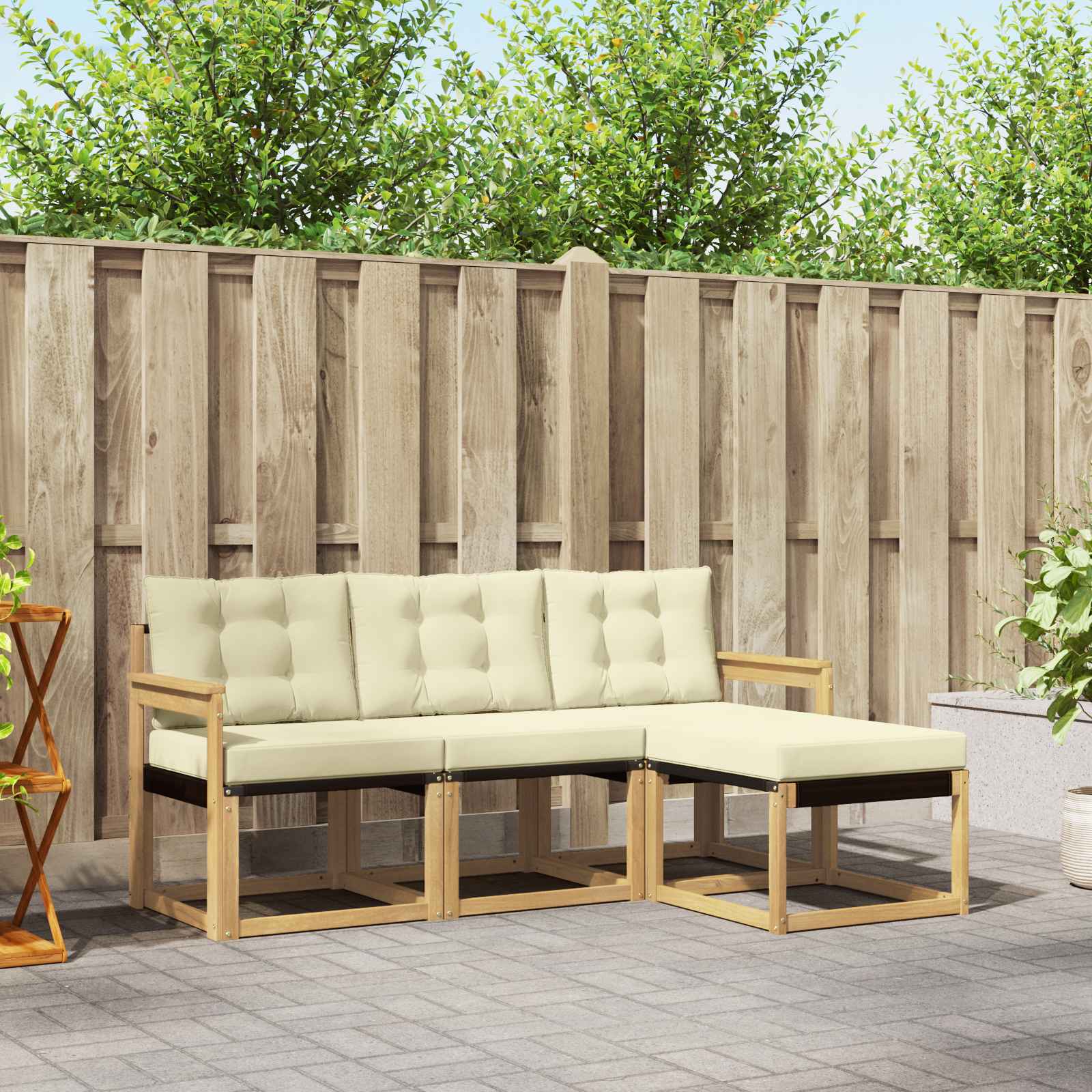 Outdoor-Sofagarnitur 4 stk. Weiß und Creme