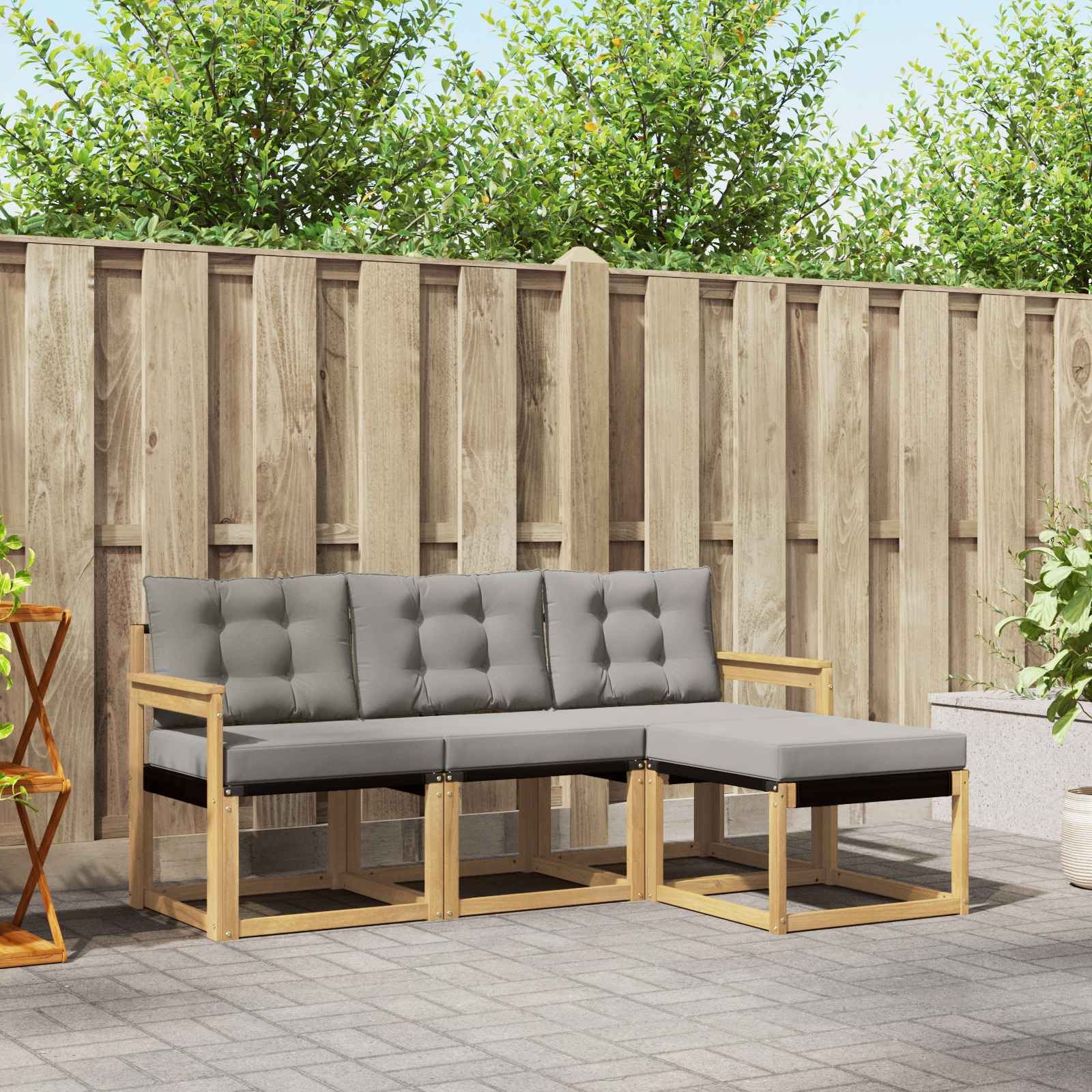 Outdoor-Sofagarnitur 4 stk. Weiß und Hellgrau