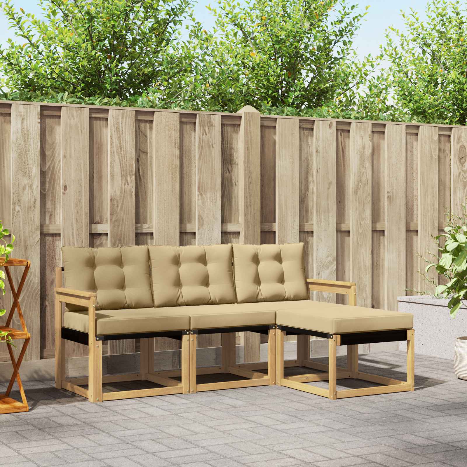Outdoor-Sofagarnitur 4 stk. Weiß und Beige