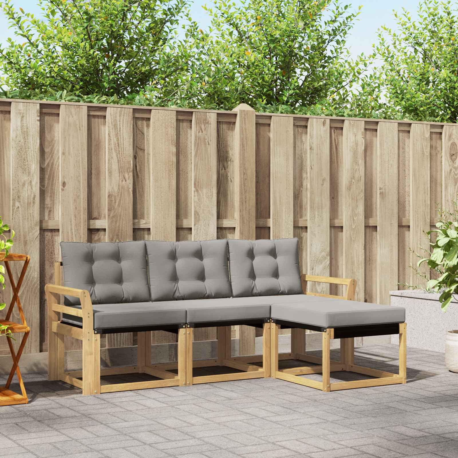 Outdoor-Sofagarnitur 4 stk. Weiß und Hellgrau