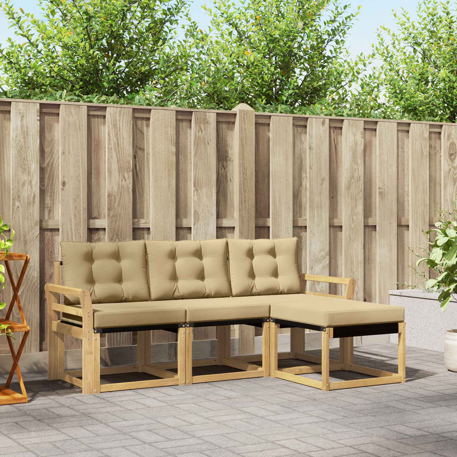 Outdoor-Sofagarnitur 4 stk. Weiß und Beige