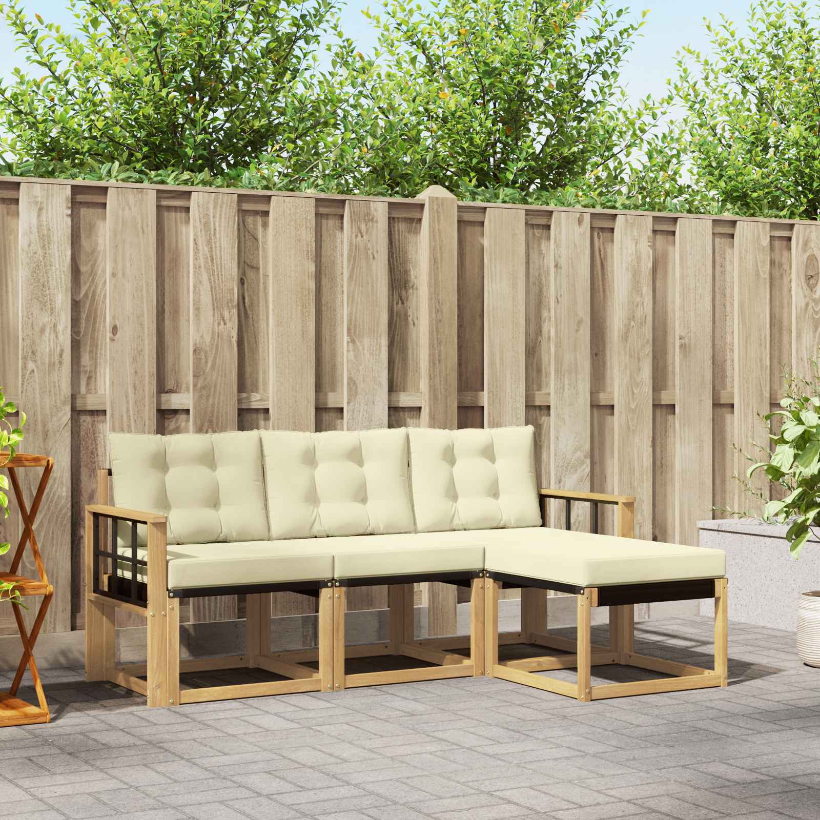 Outdoor-Sofagarnitur 4 stk. Weiß und Creme