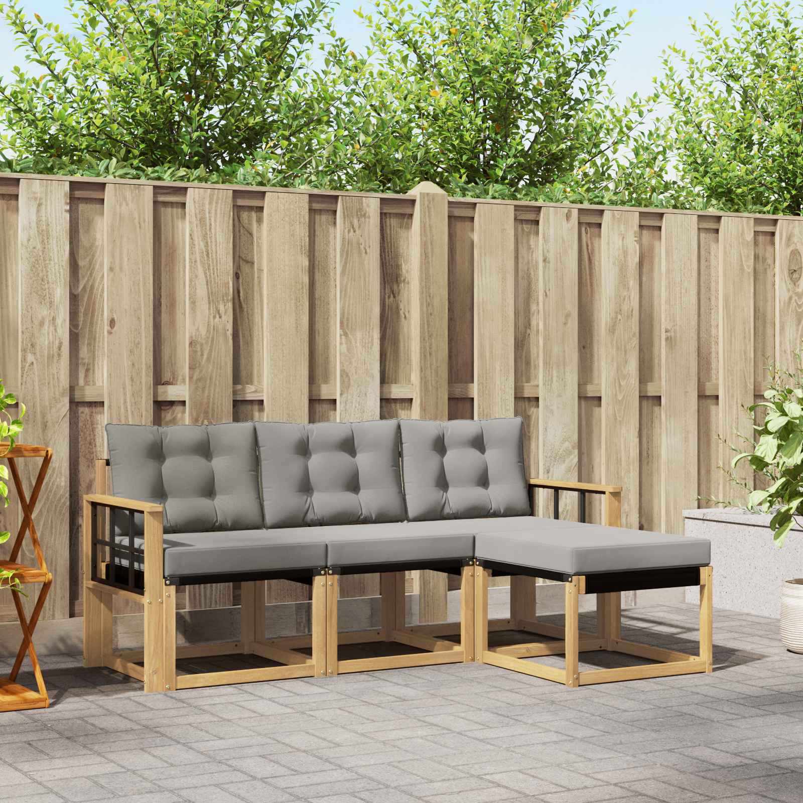 Outdoor-Sofagarnitur 4 stk. Weiß und Hellgrau