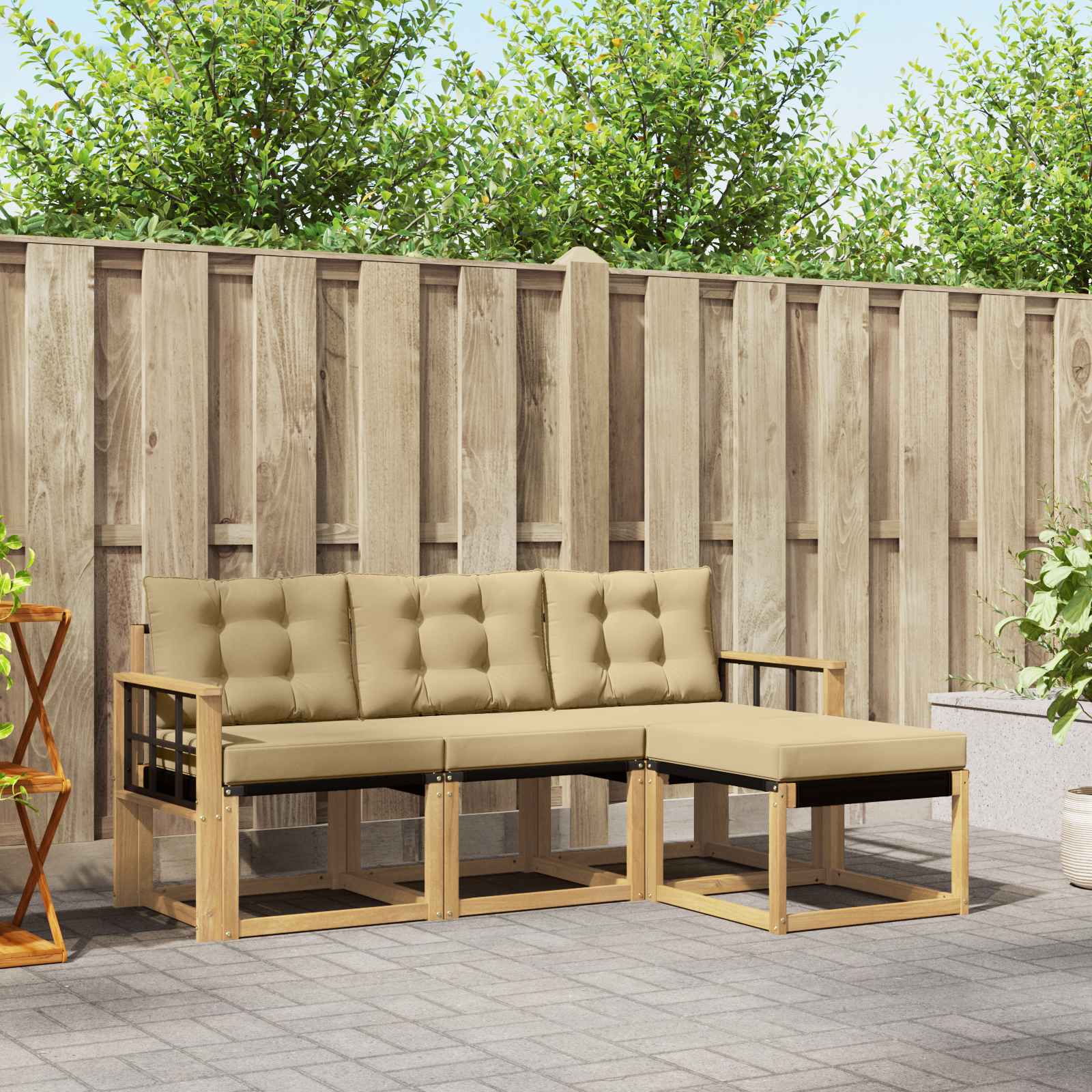 Outdoor-Sofagarnitur 4 stk. Weiß und Beige