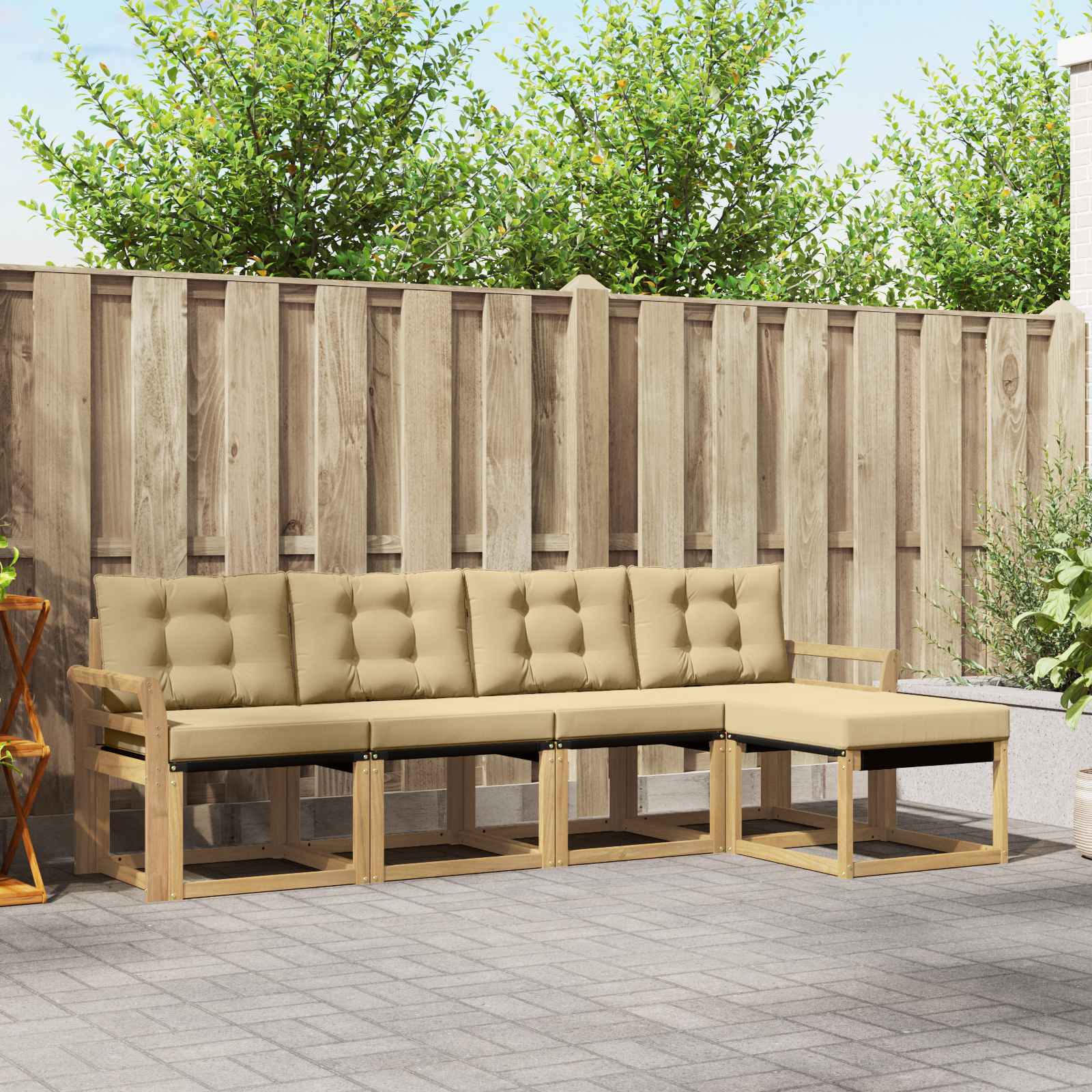 Outdoor-Sofagarnitur 5 stk. Weiß und Beige