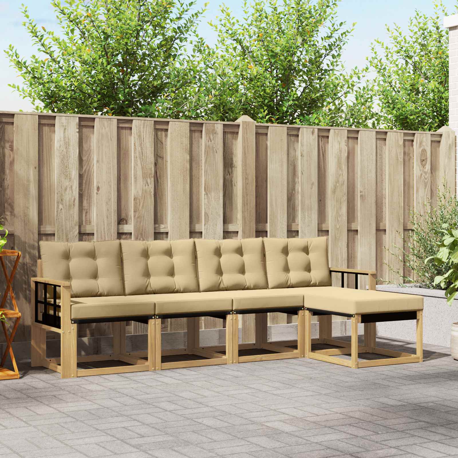 Outdoor-Sofagarnitur 5 stk. Weiß und Beige