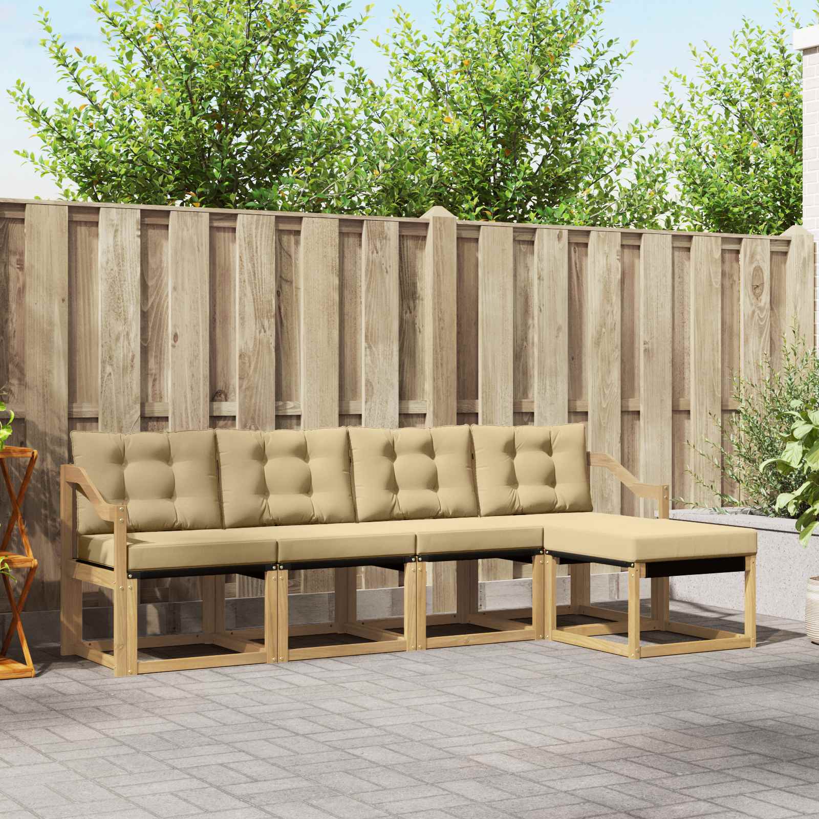 Outdoor-Sofagarnitur 5 stk. Weiß und Beige