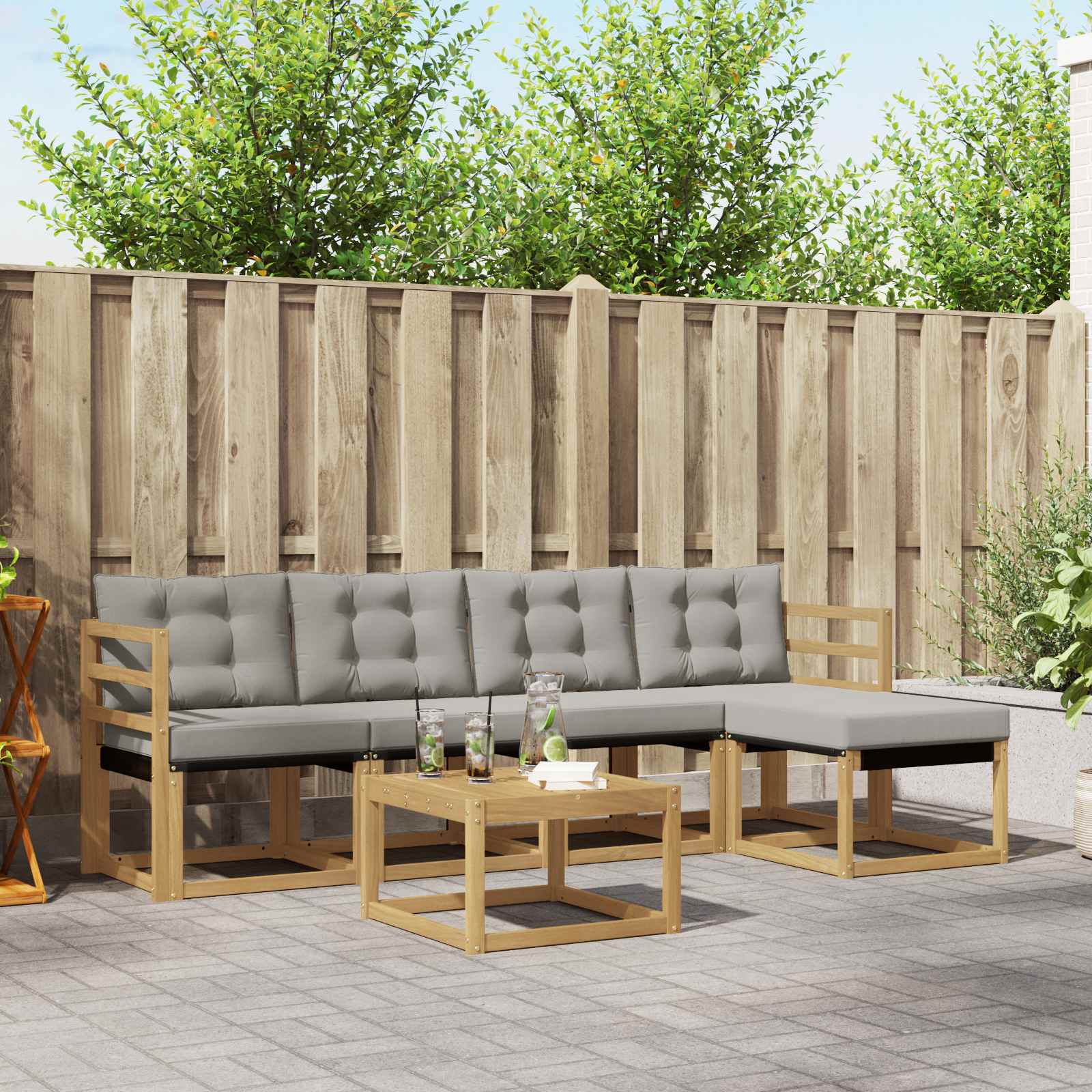 Outdoor-Sofagarnitur 6 stk. Weiß und Hellgrau
