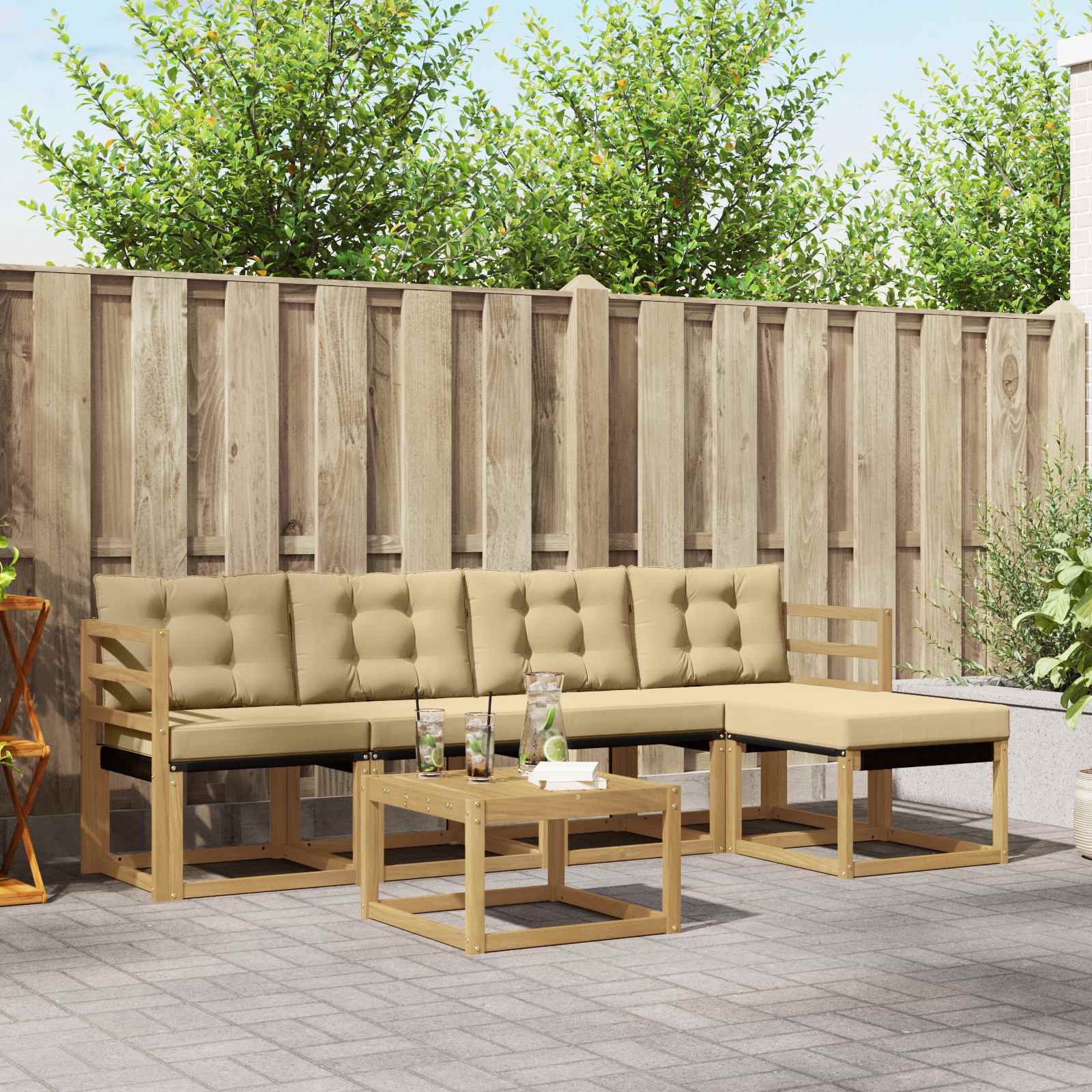 Outdoor-Sofagarnitur 6 stk. Weiß und Beige