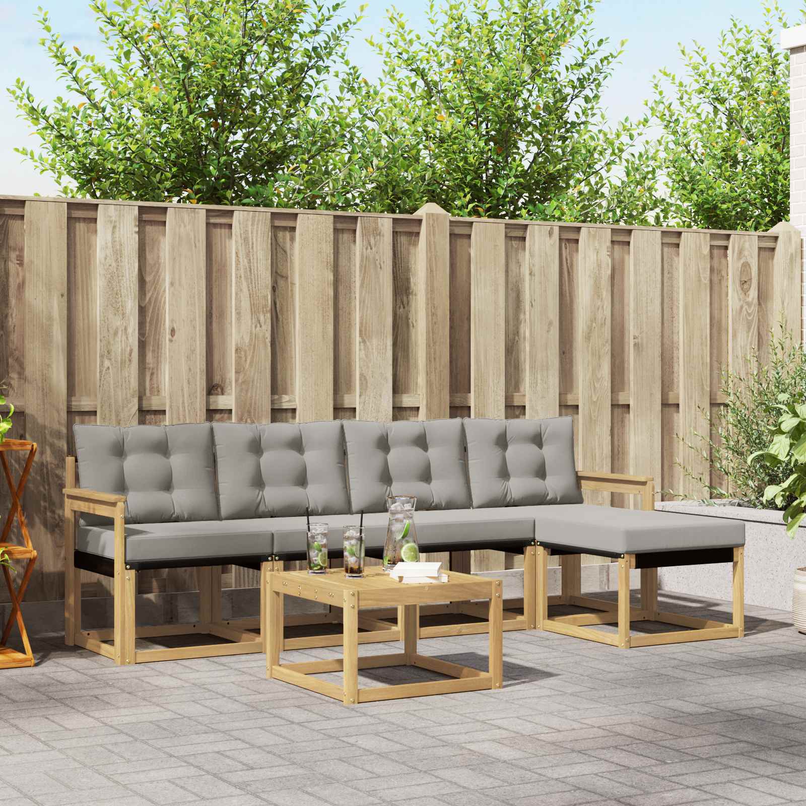 Outdoor-Sofagarnitur 6 stk. Weiß und Hellgrau