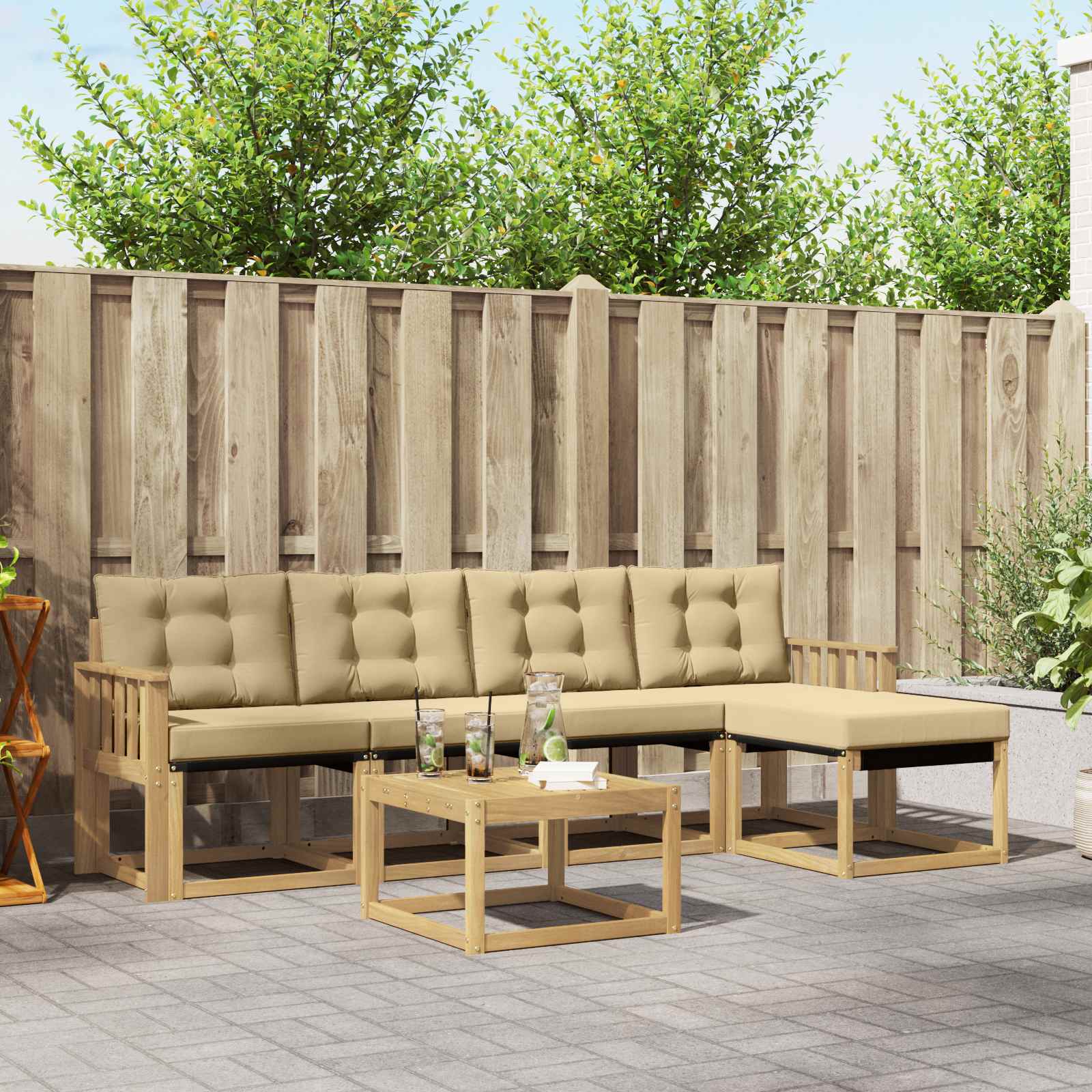 Outdoor-Sofagarnitur 6 stk. Weiß und Beige