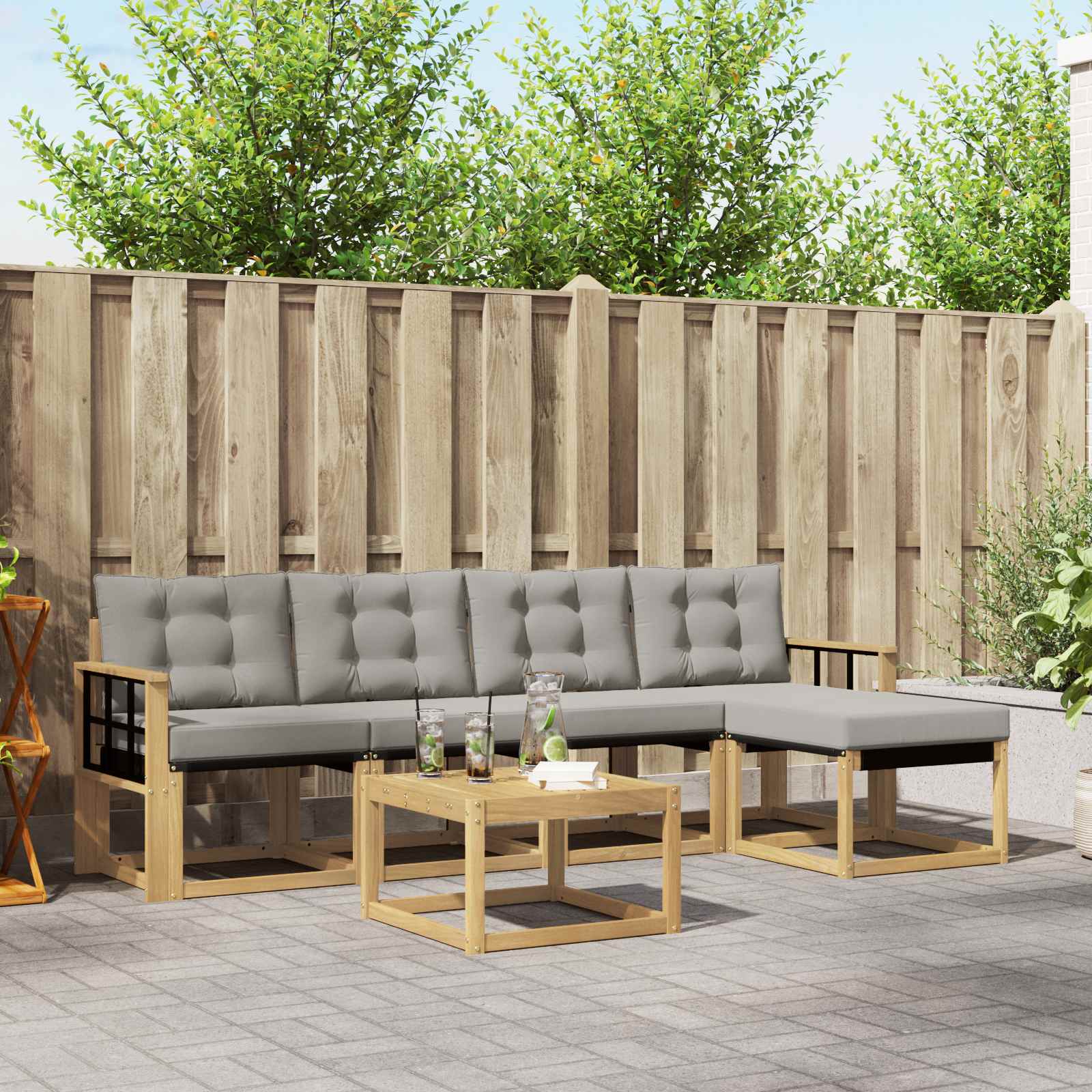 Outdoor-Sofagarnitur 6 stk. Weiß und Hellgrau