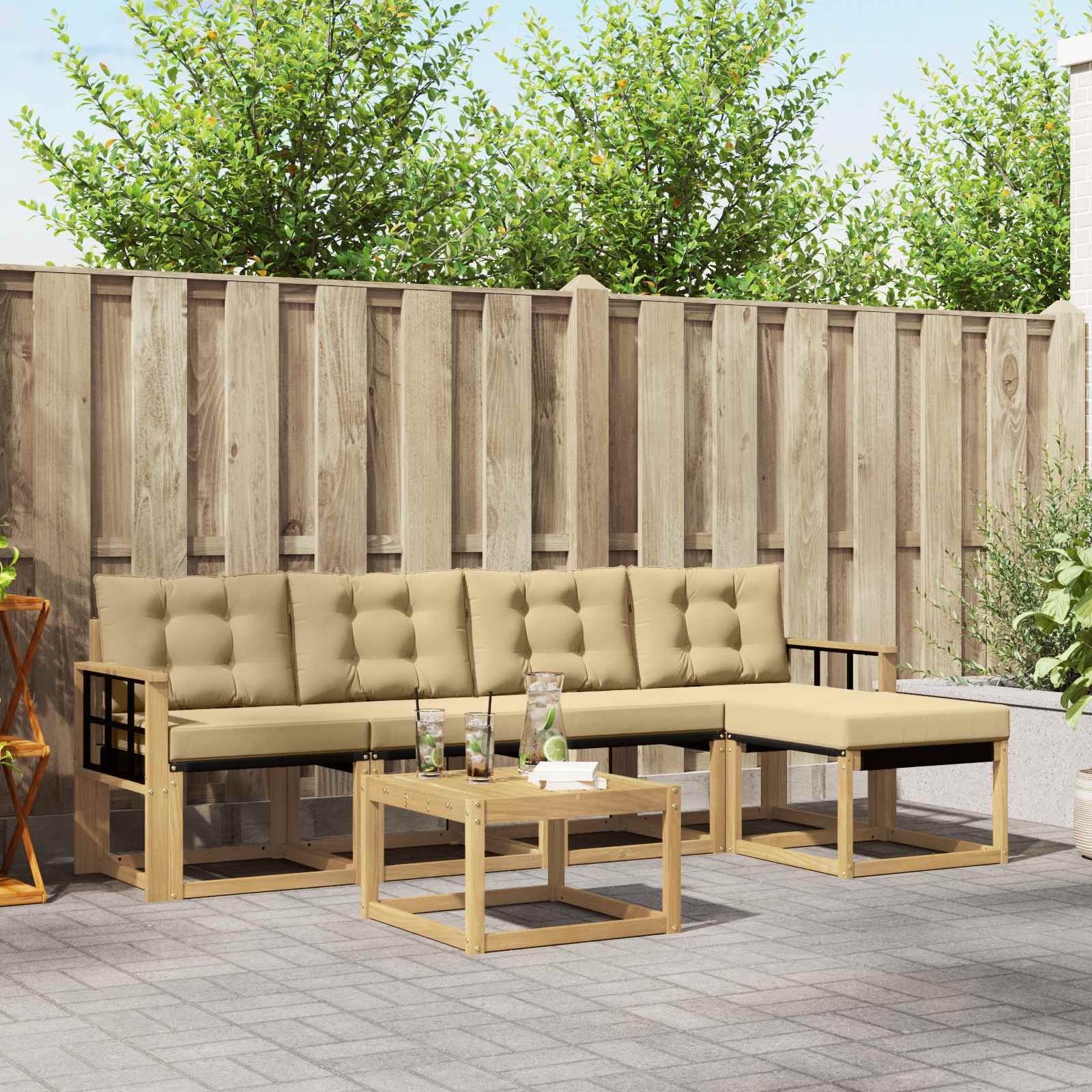 Outdoor-Sofagarnitur 6 stk. Weiß und Beige