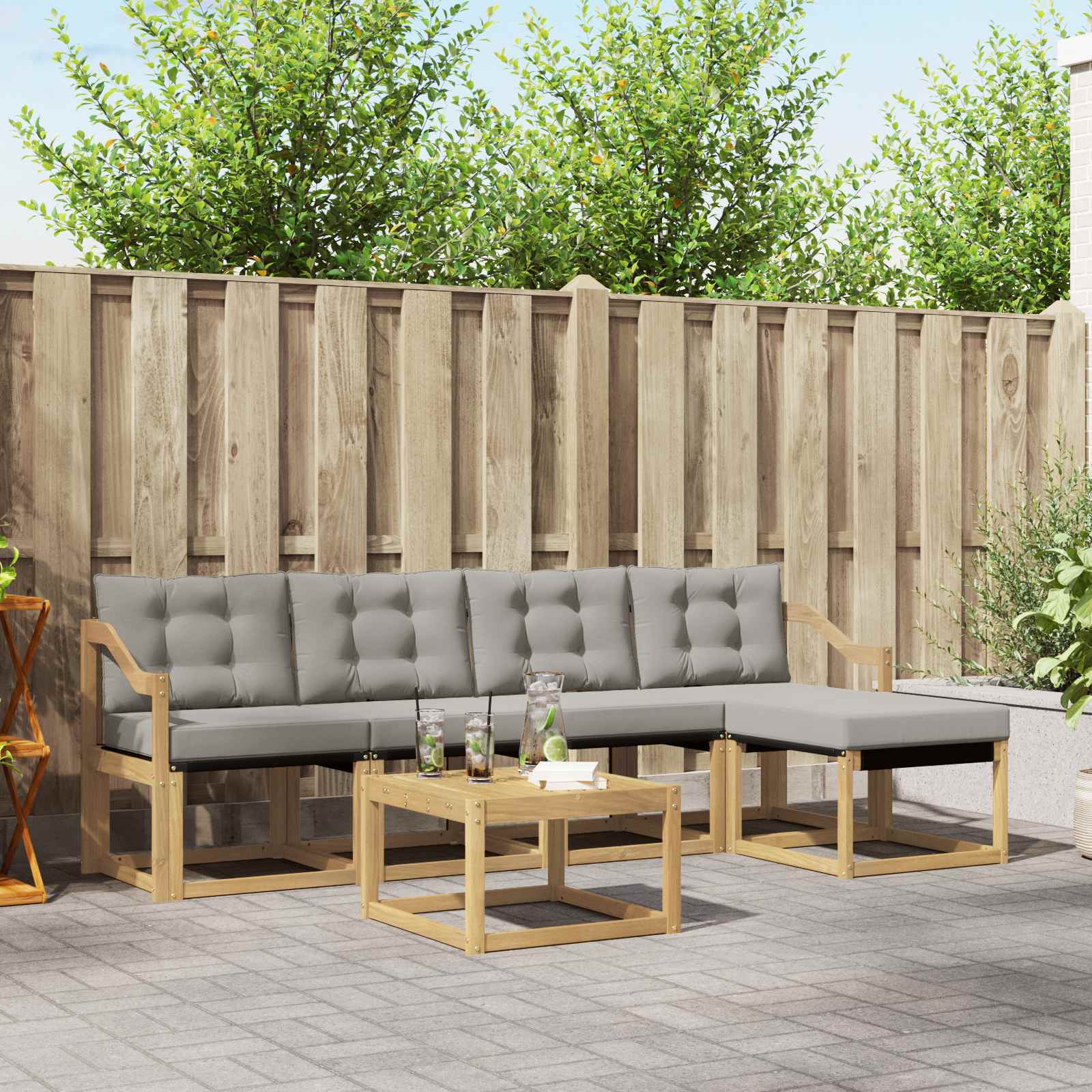 Outdoor-Sofagarnitur 6 stk. Weiß und Hellgrau