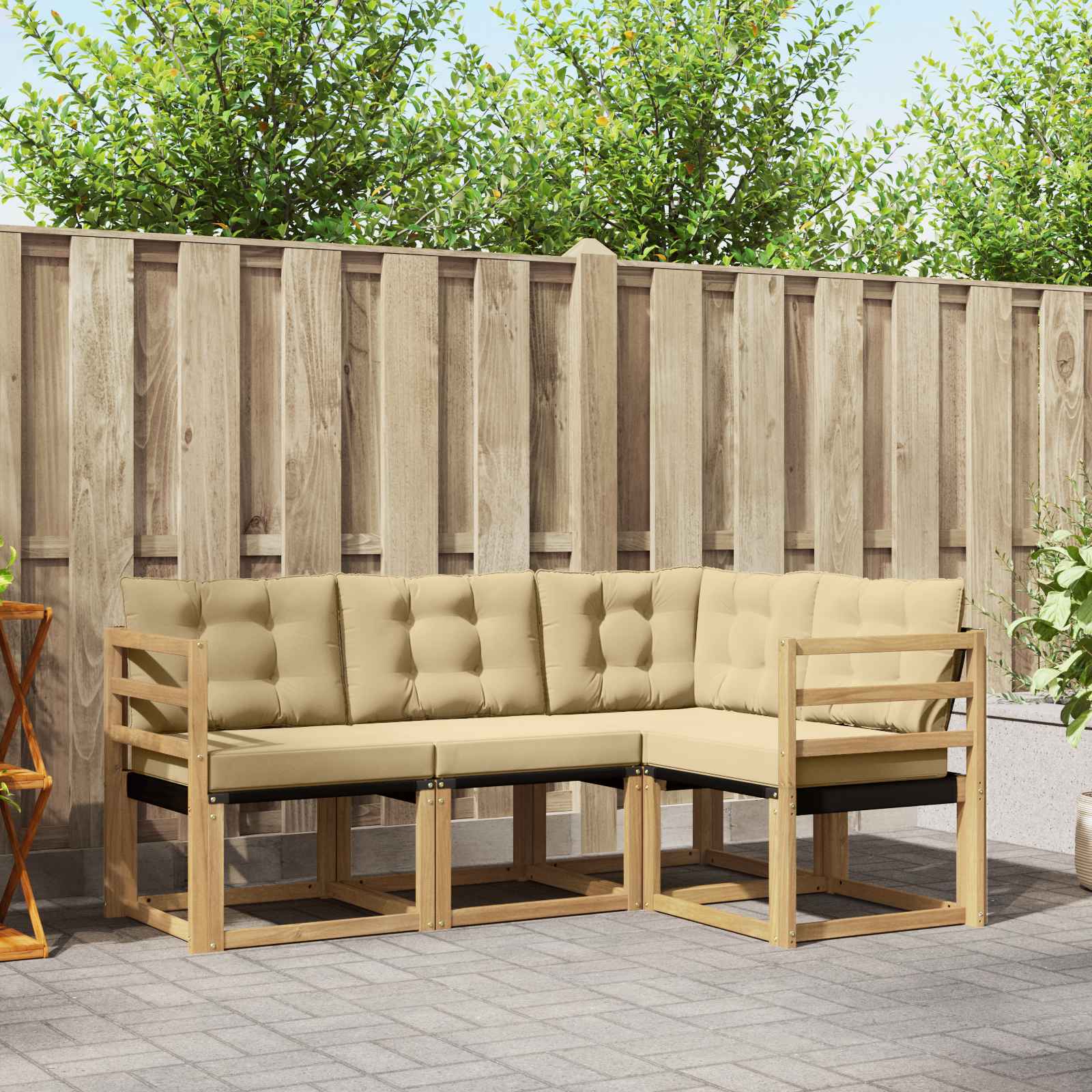 Outdoor-Sofagarnitur 4 stk. Weiß und Beige