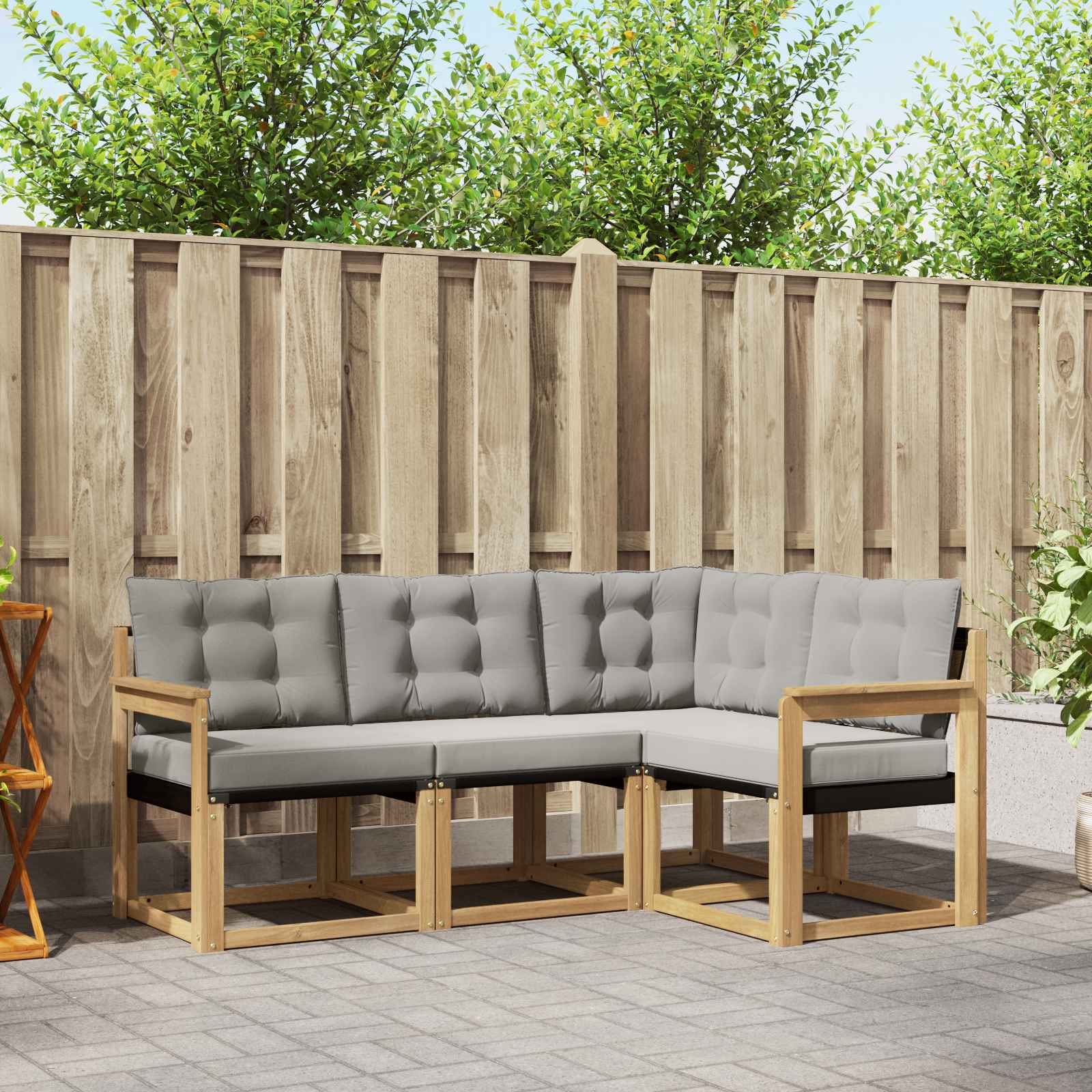 Outdoor-Sofagarnitur 4 stk. Weiß und Hellgrau