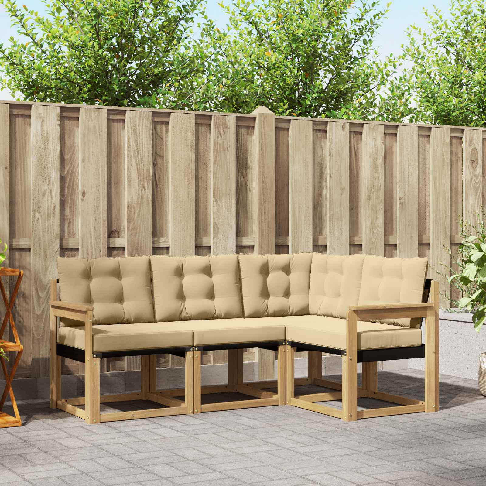 Outdoor-Sofagarnitur 4 stk. Weiß und Beige