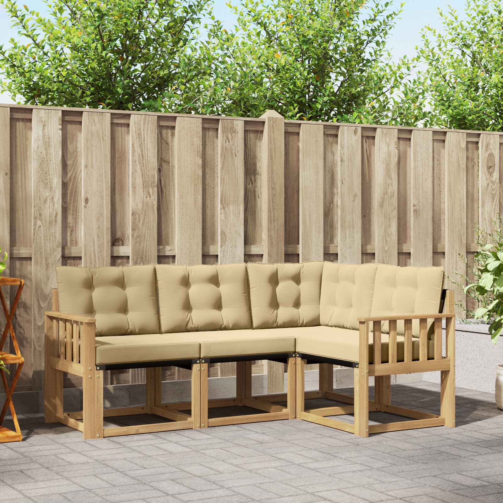 Outdoor-Sofagarnitur 4 stk. Weiß und Beige