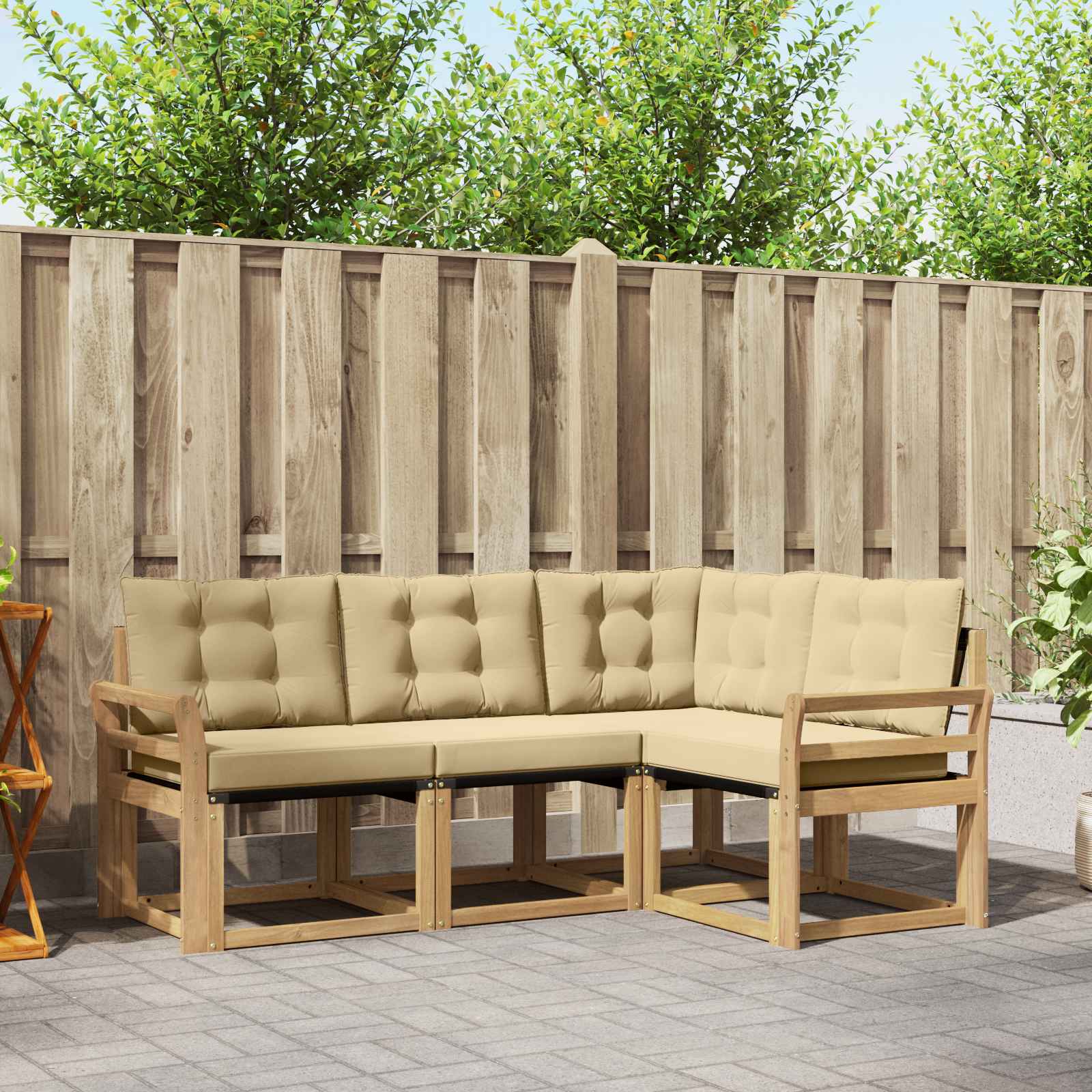 Outdoor-Sofagarnitur 4 stk. Weiß und Beige