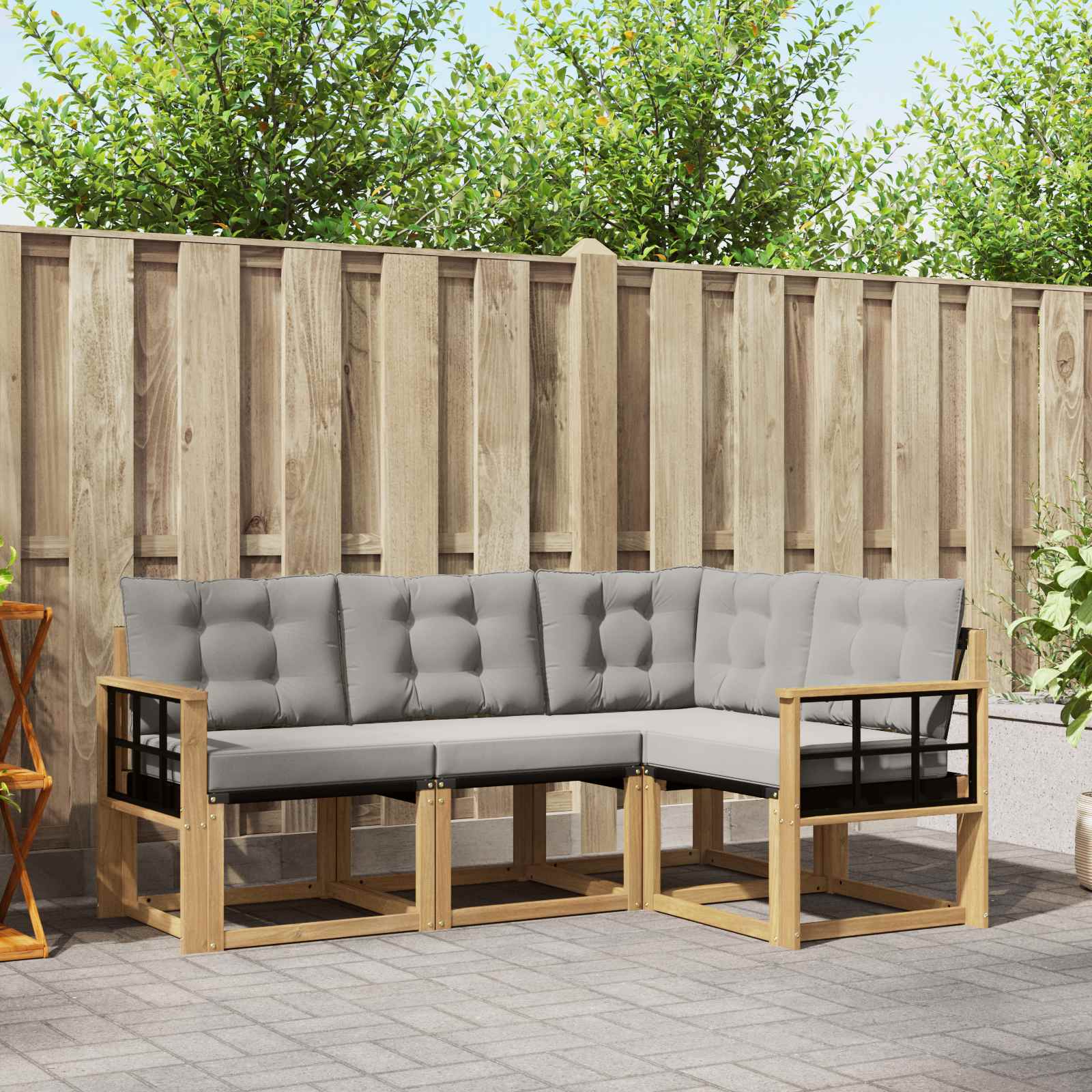 Outdoor-Sofagarnitur 4 stk. Weiß und Hellgrau