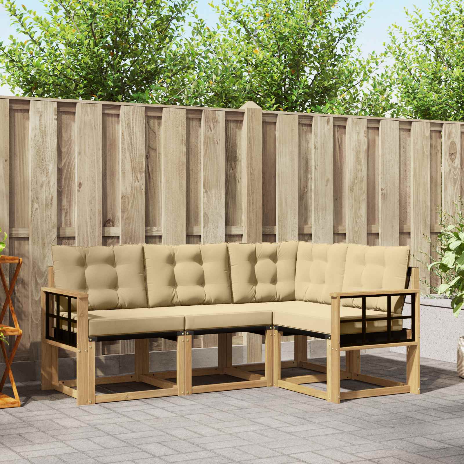 Outdoor-Sofagarnitur 4 stk. Weiß und Beige