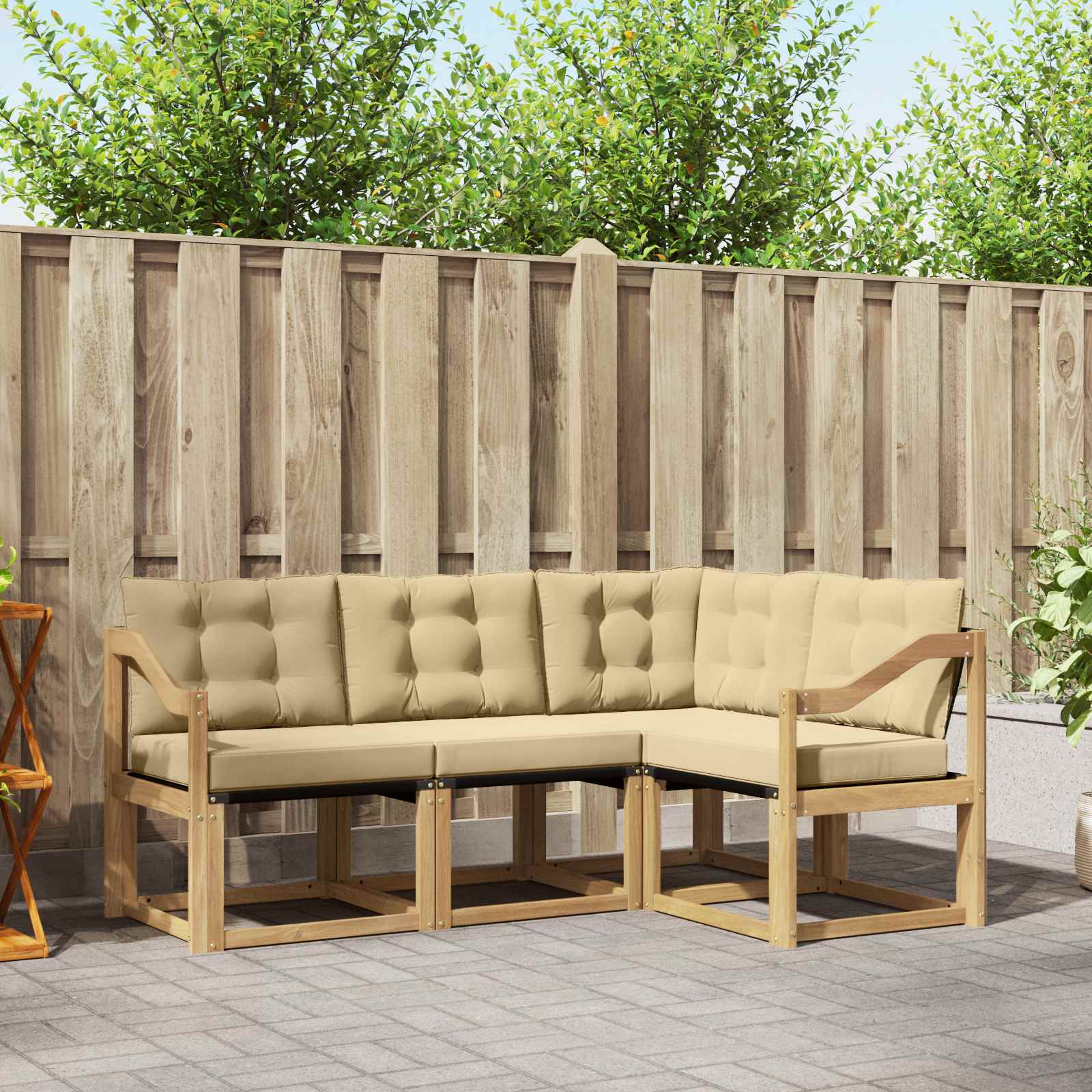 Outdoor-Sofagarnitur 4 stk. Weiß und Beige