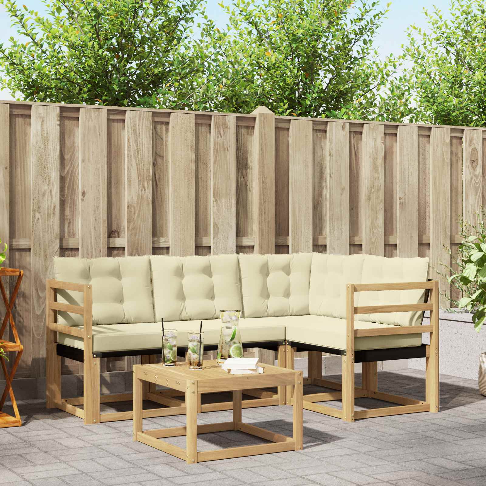 Outdoor-Sofagarnitur 5 stk. Weiß und Creme