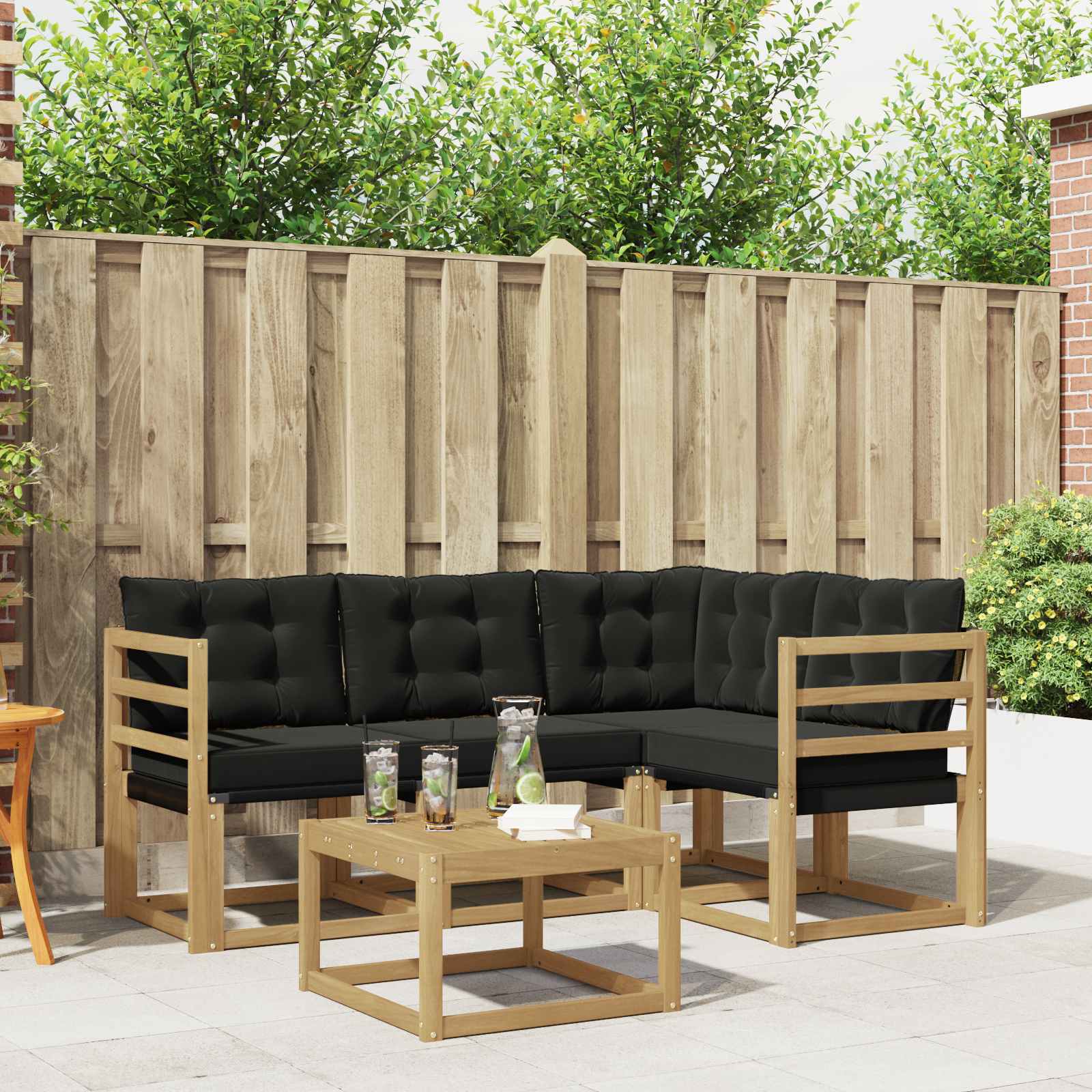 Outdoor-Sofagarnitur 5 stk. Weiß und Schwarz