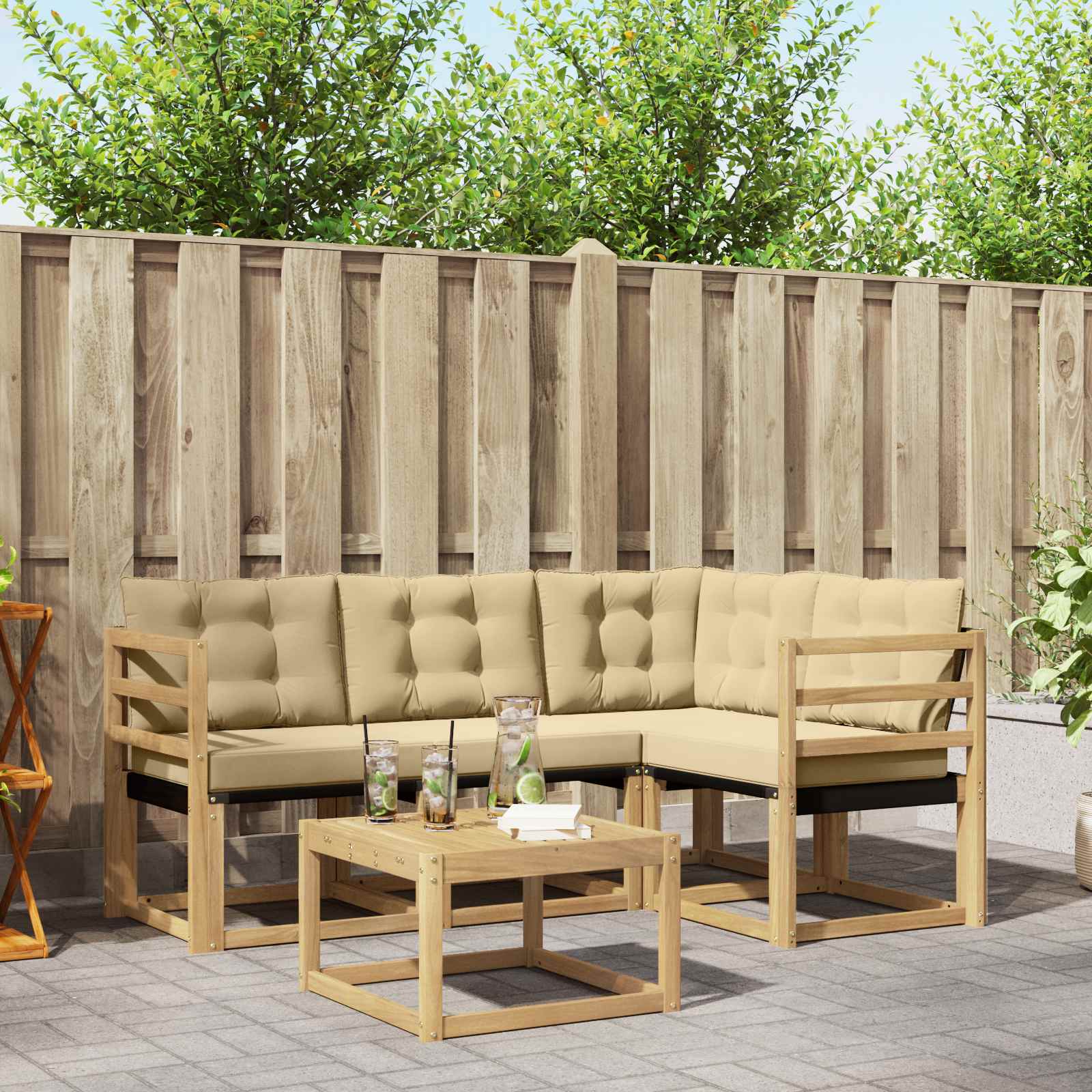 Outdoor-Sofagarnitur 5 stk. Weiß und Beige
