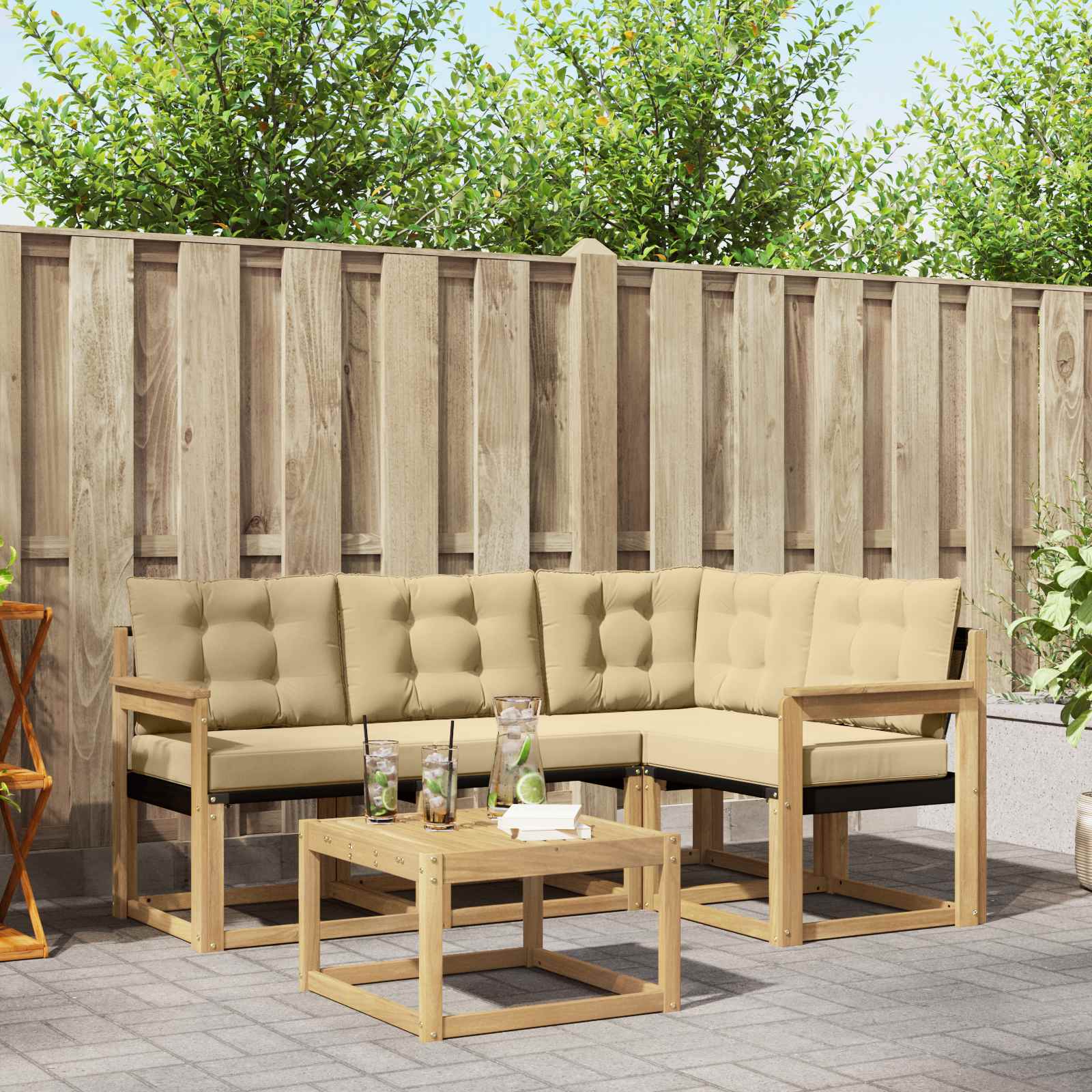 Outdoor-Sofagarnitur 5 stk. Weiß und Beige