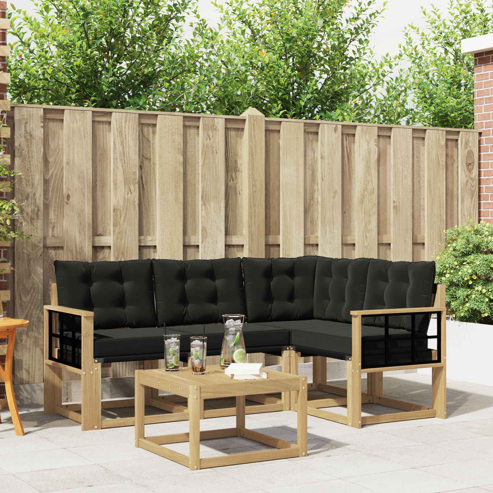 Outdoor-Sofagarnitur 5 stk. Weiß und Schwarz