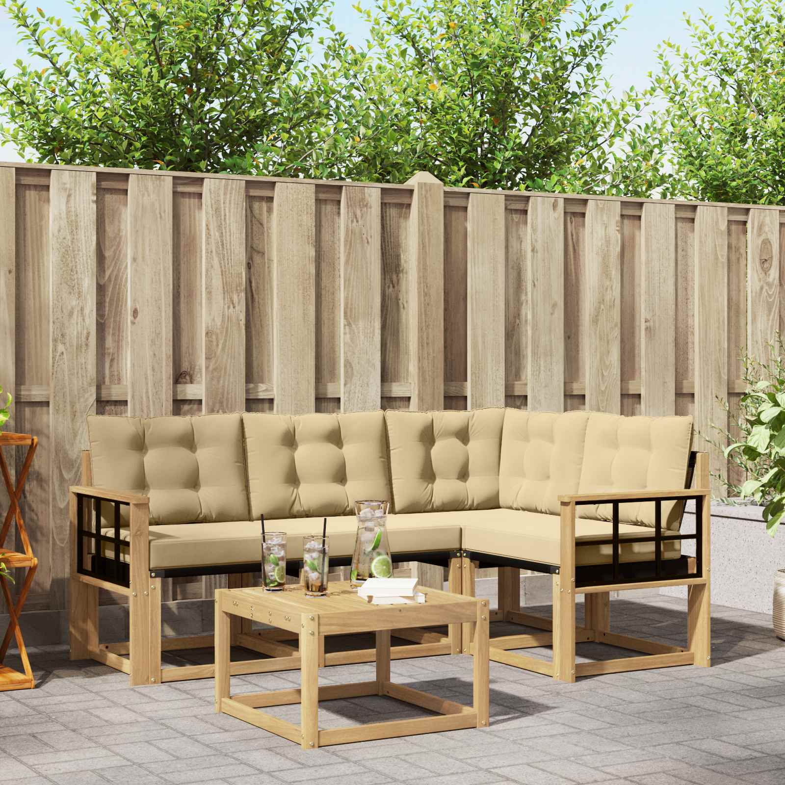 Outdoor-Sofagarnitur 5 stk. Weiß und Beige