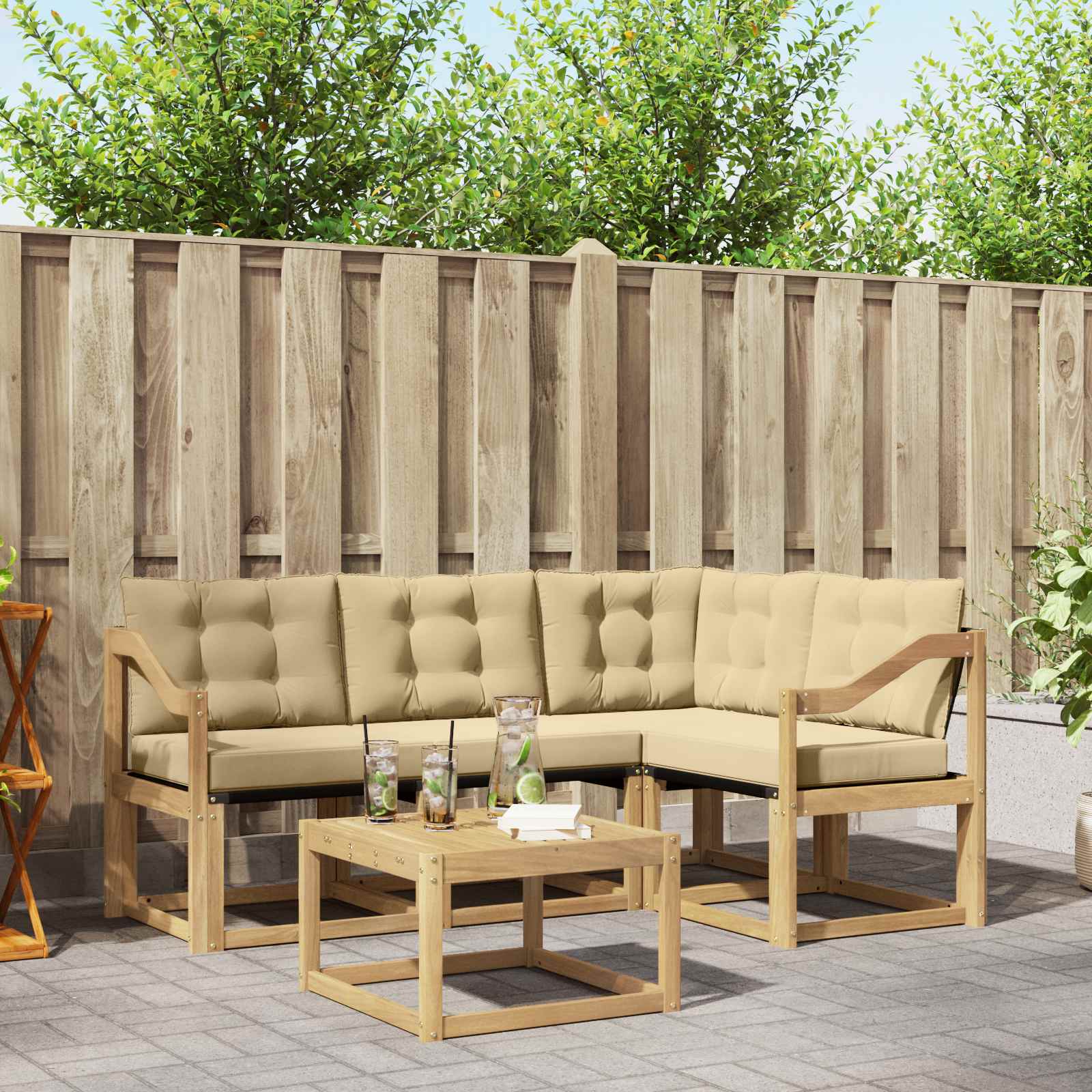 Outdoor-Sofagarnitur 5 stk. Weiß und Beige