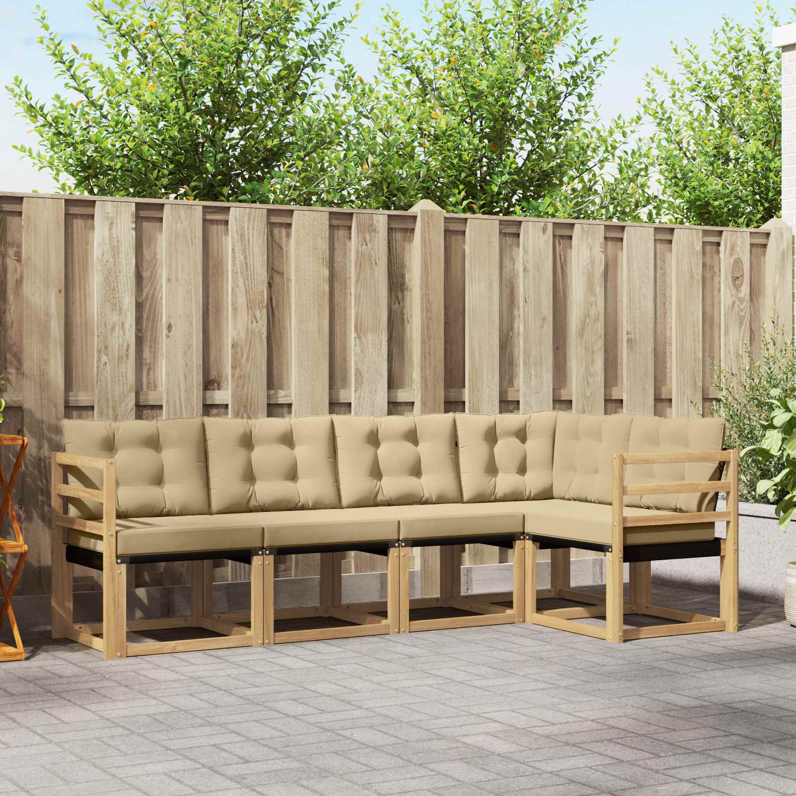 Outdoor-Sofagarnitur 5 stk. Weiß und Beige