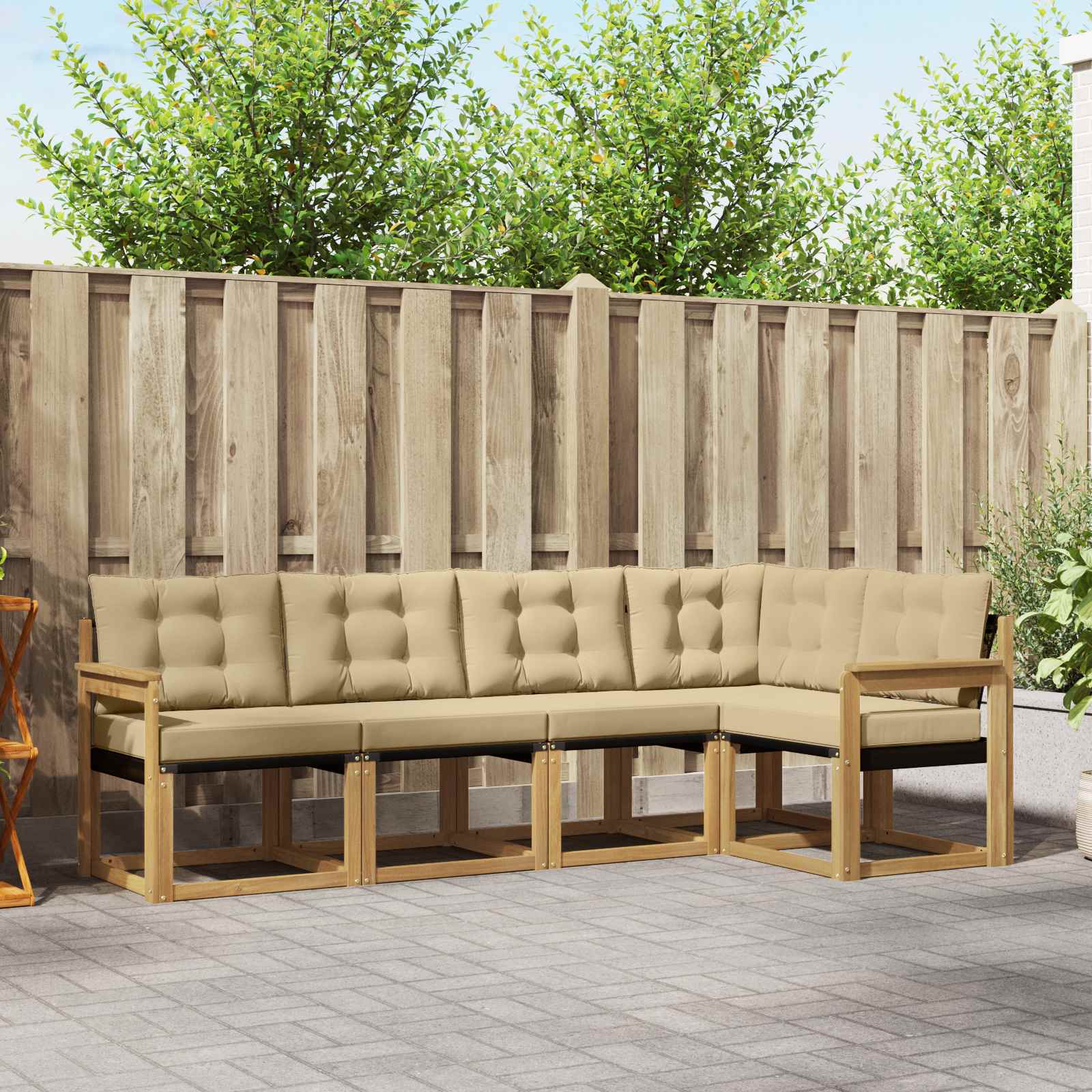 Outdoor-Sofagarnitur 5 stk. Weiß und Beige
