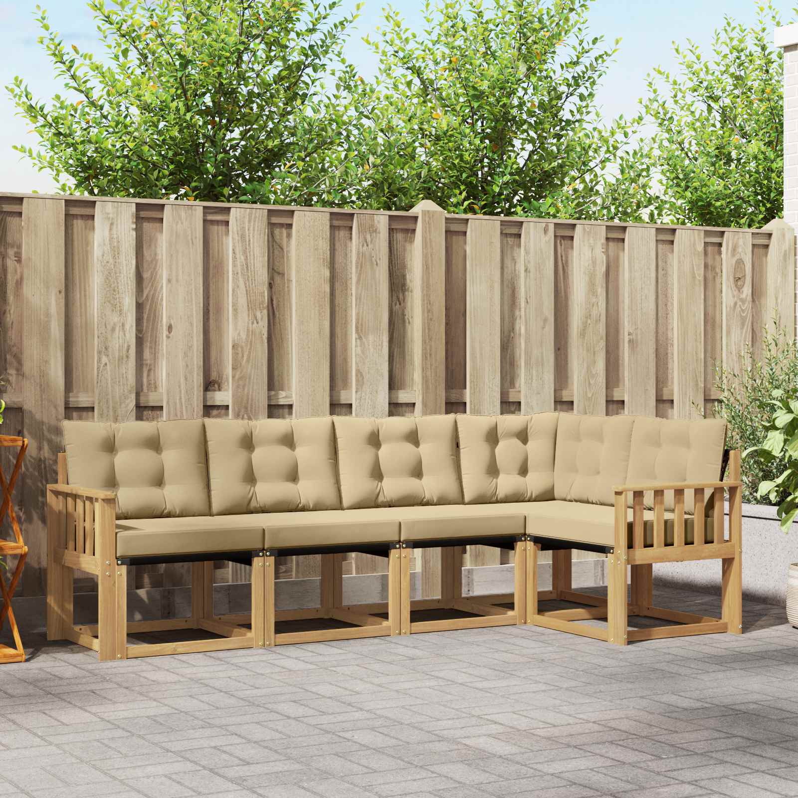Outdoor-Sofagarnitur 5 stk. Weiß und Beige