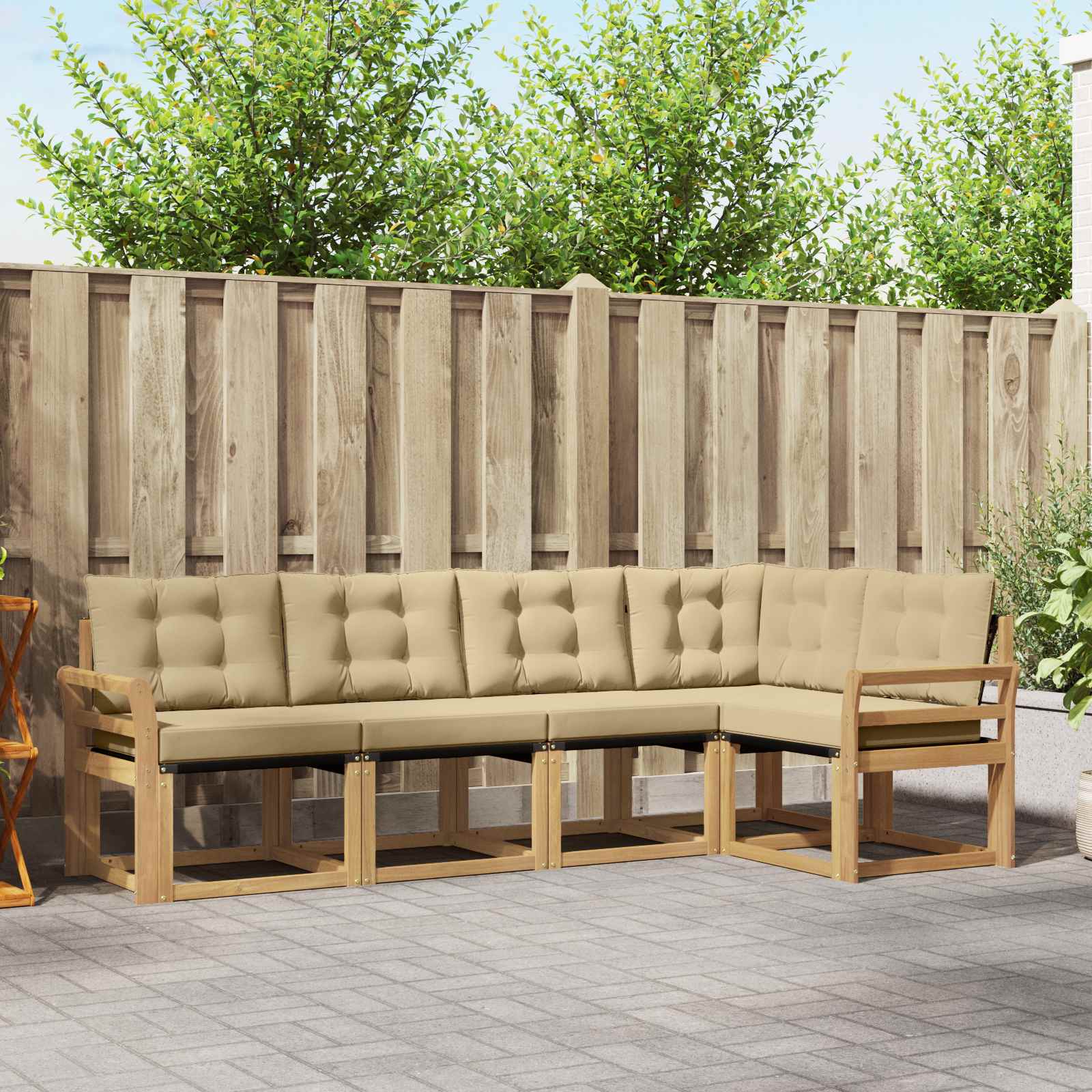 Outdoor-Sofagarnitur 5 stk. Weiß und Beige