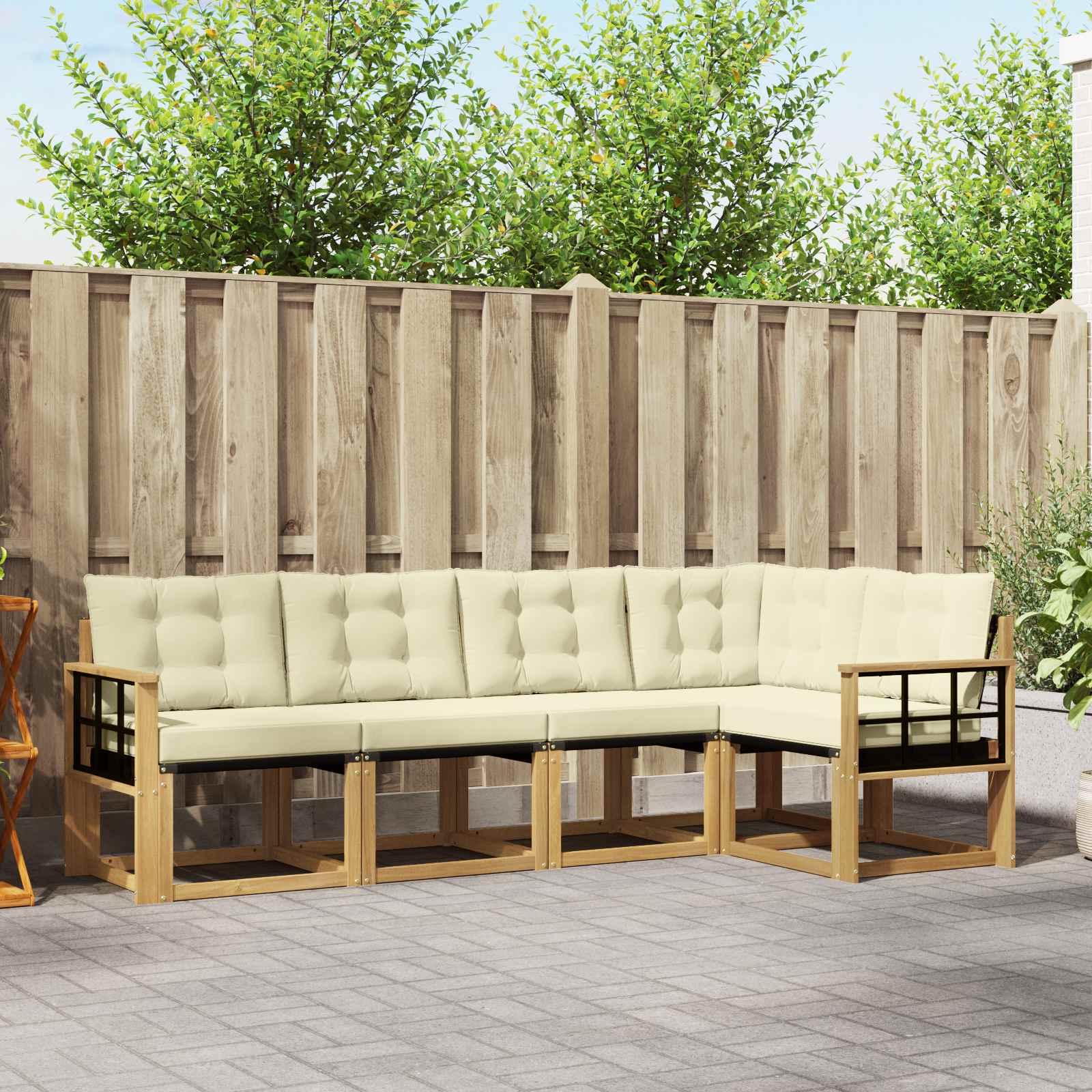 Outdoor-Sofagarnitur 5 stk. Weiß und Creme