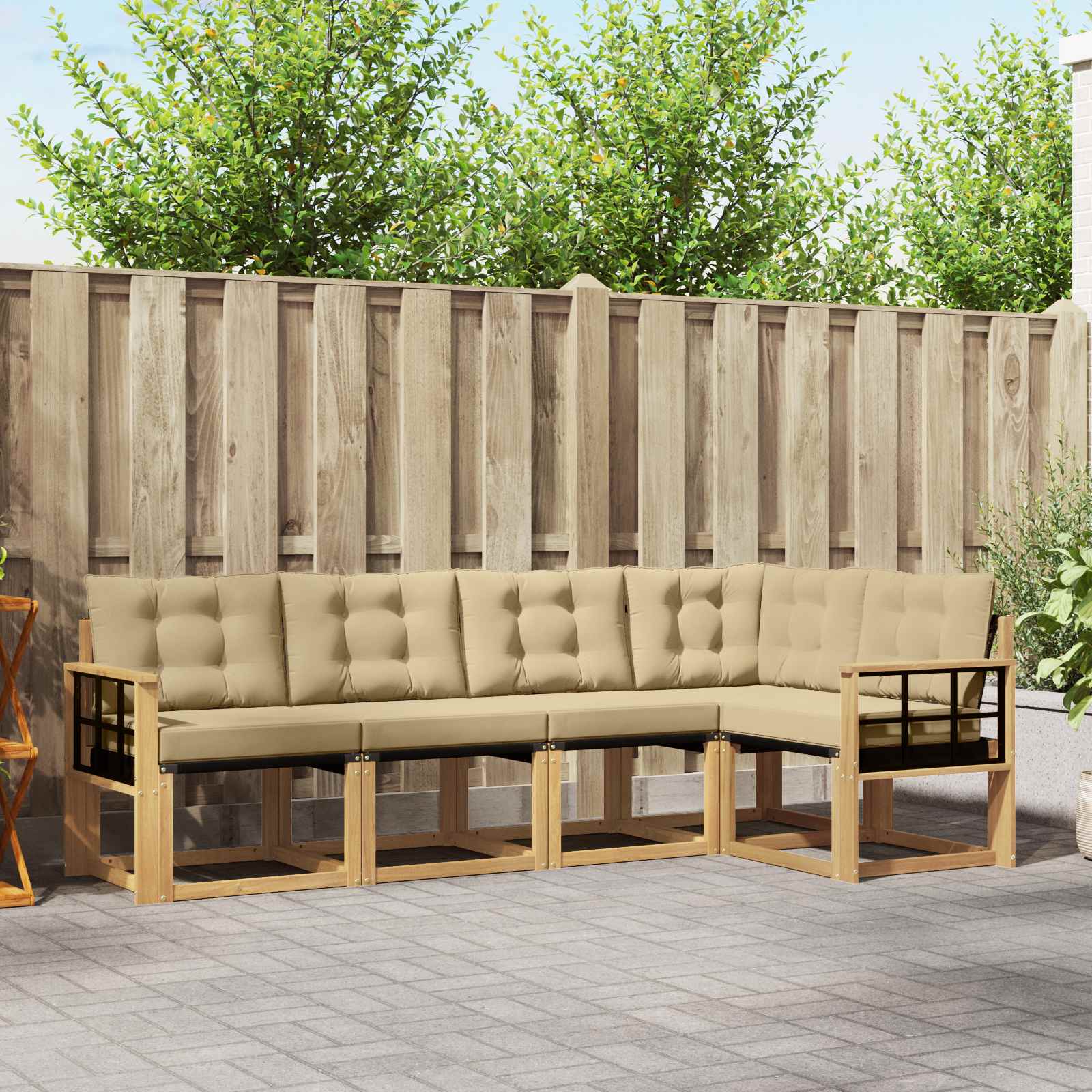 Outdoor-Sofagarnitur 5 stk. Weiß und Beige