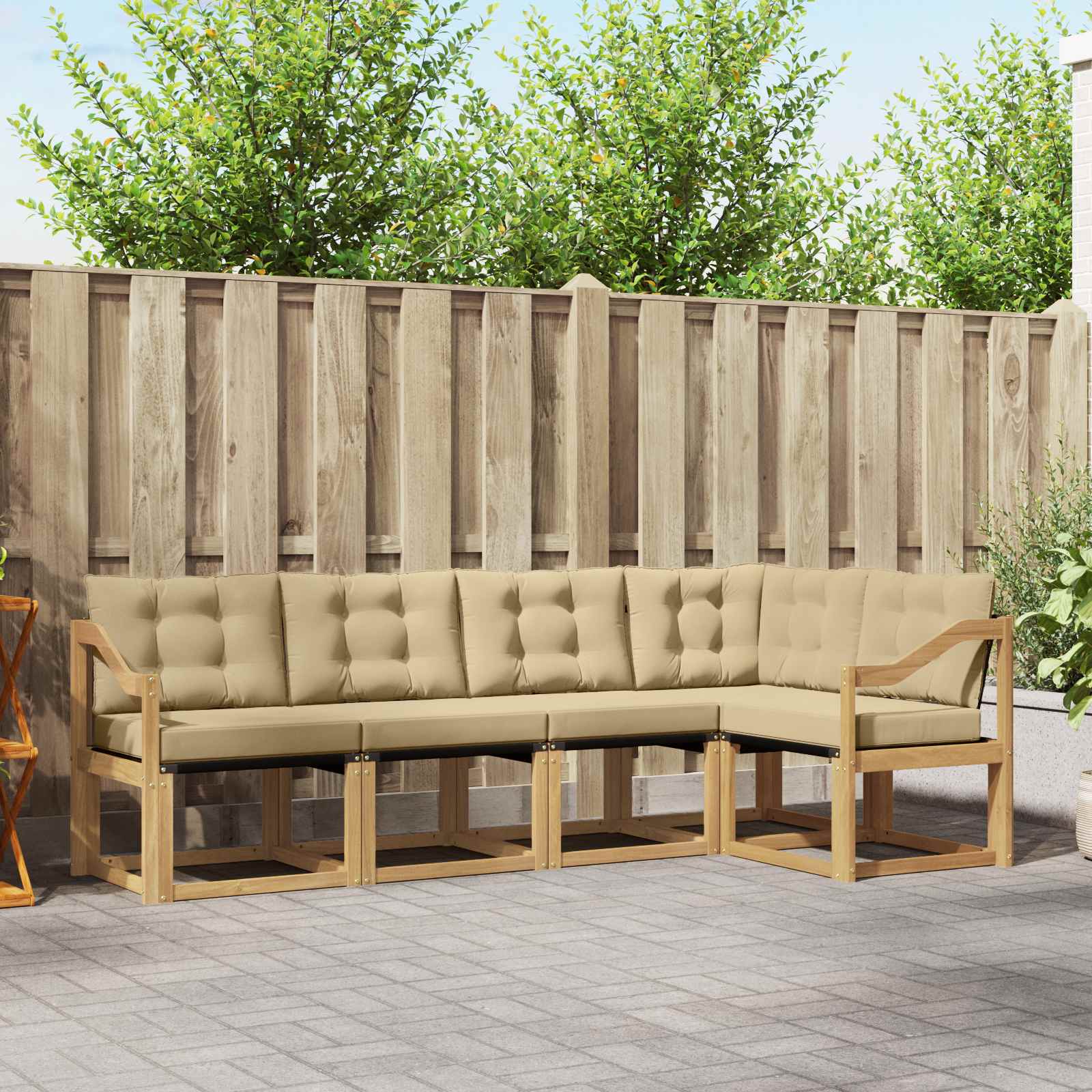 Outdoor-Sofagarnitur 5 stk. Weiß und Beige