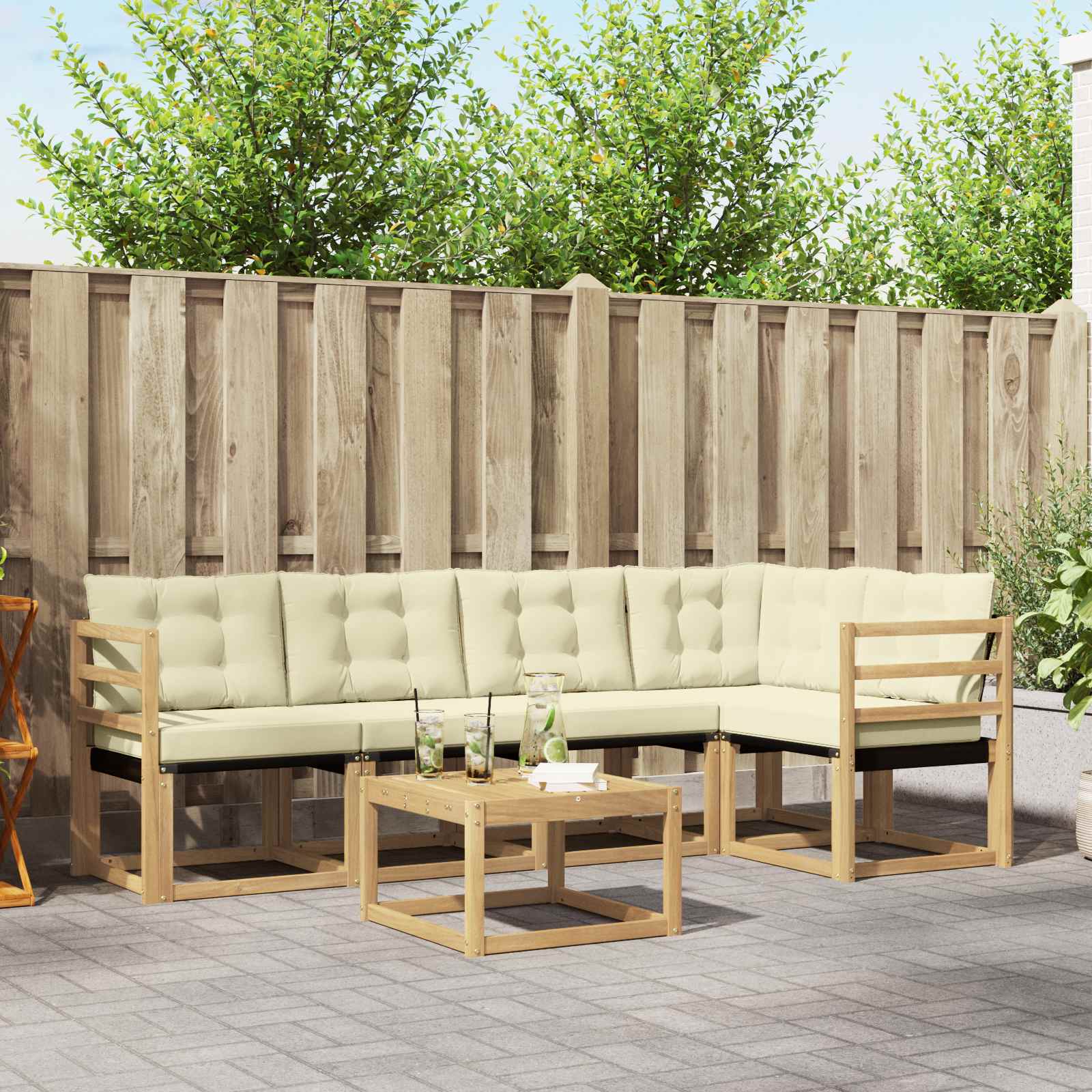 Outdoor-Sofagarnitur 6 stk. Weiß und Creme