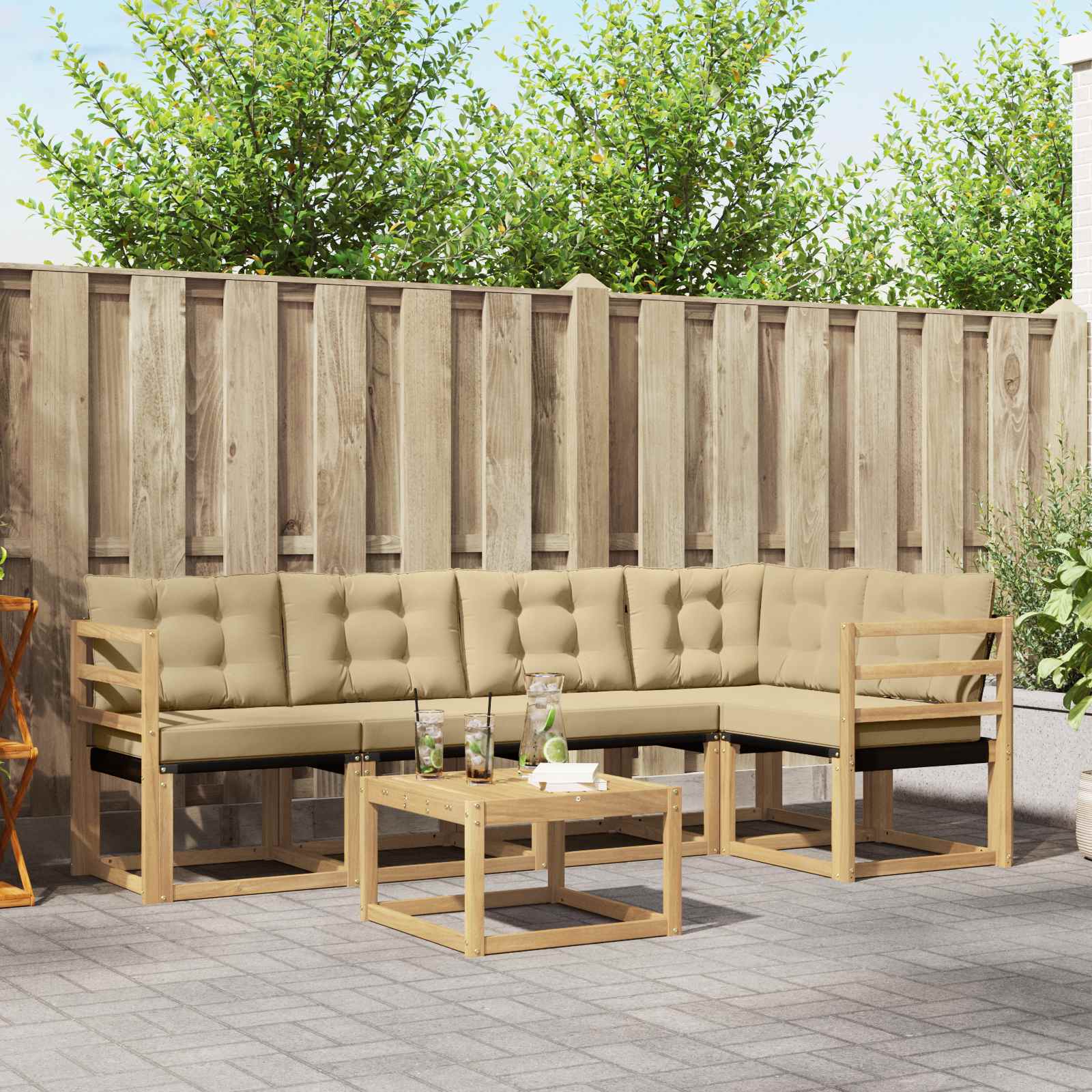 Outdoor-Sofagarnitur 6 stk. Weiß und Beige