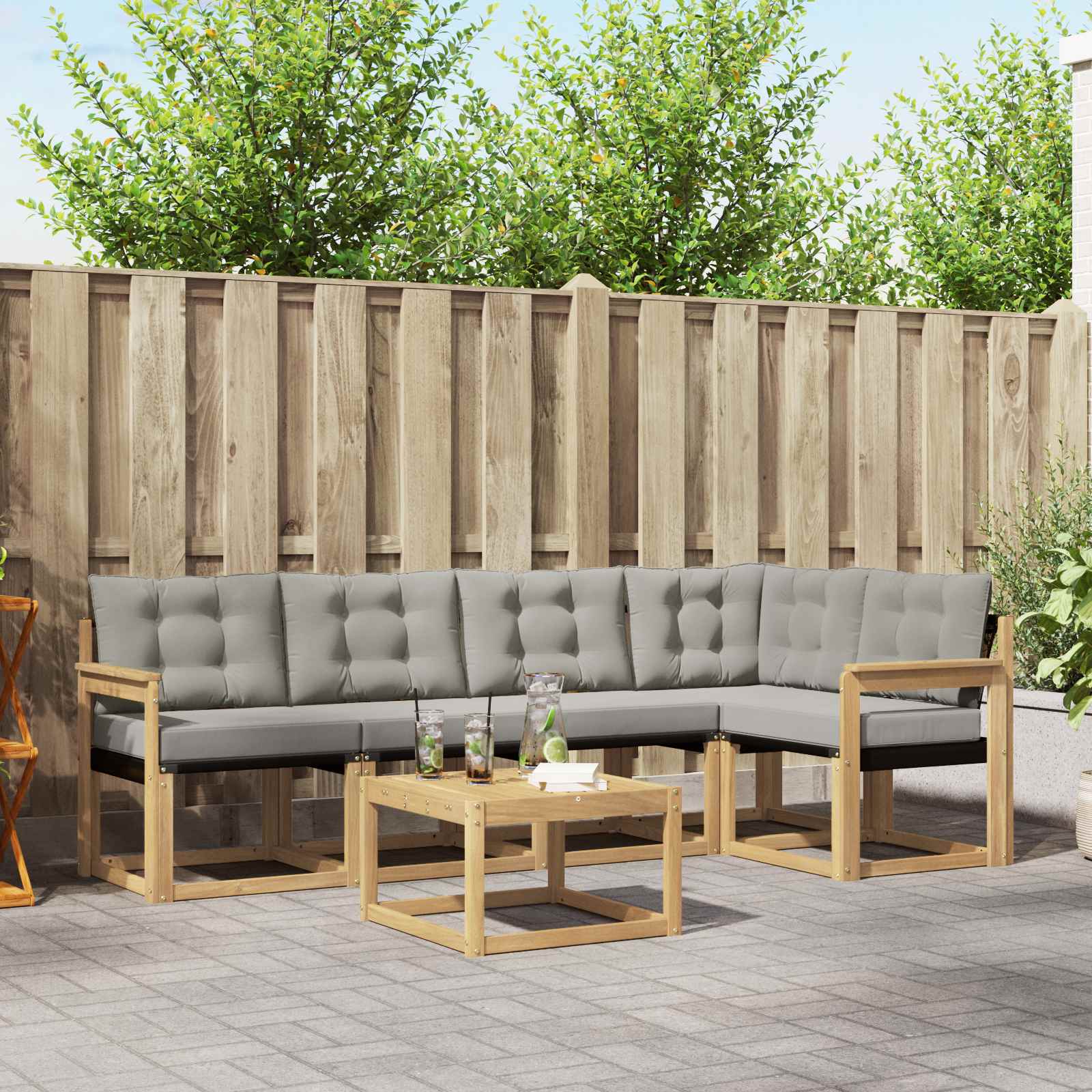 Outdoor-Sofagarnitur 6 stk. Weiß und Hellgrau