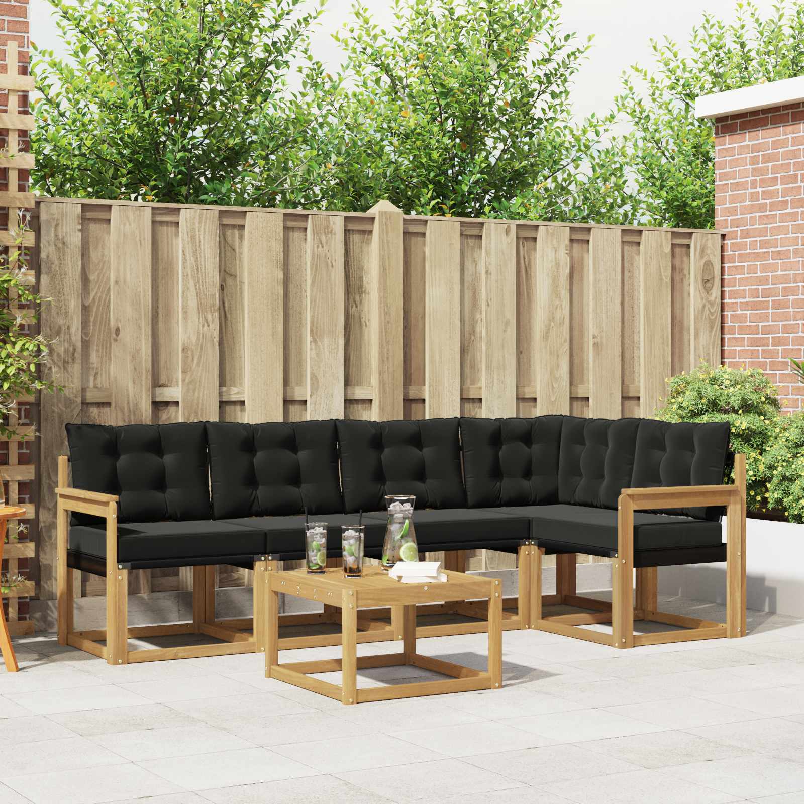 Outdoor-Sofagarnitur 6 stk. Weiß und Schwarz