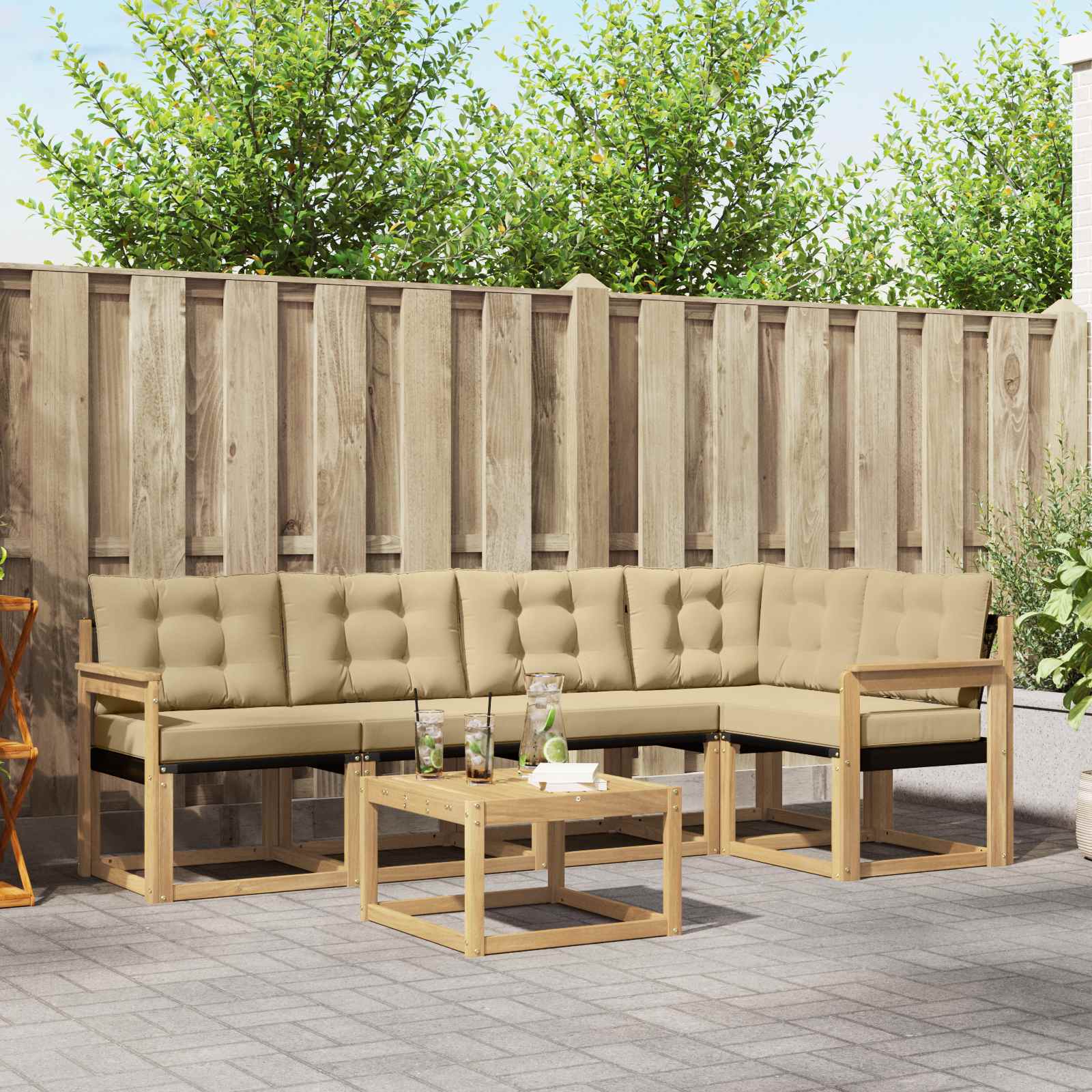 Outdoor-Sofagarnitur 6 stk. Weiß und Beige