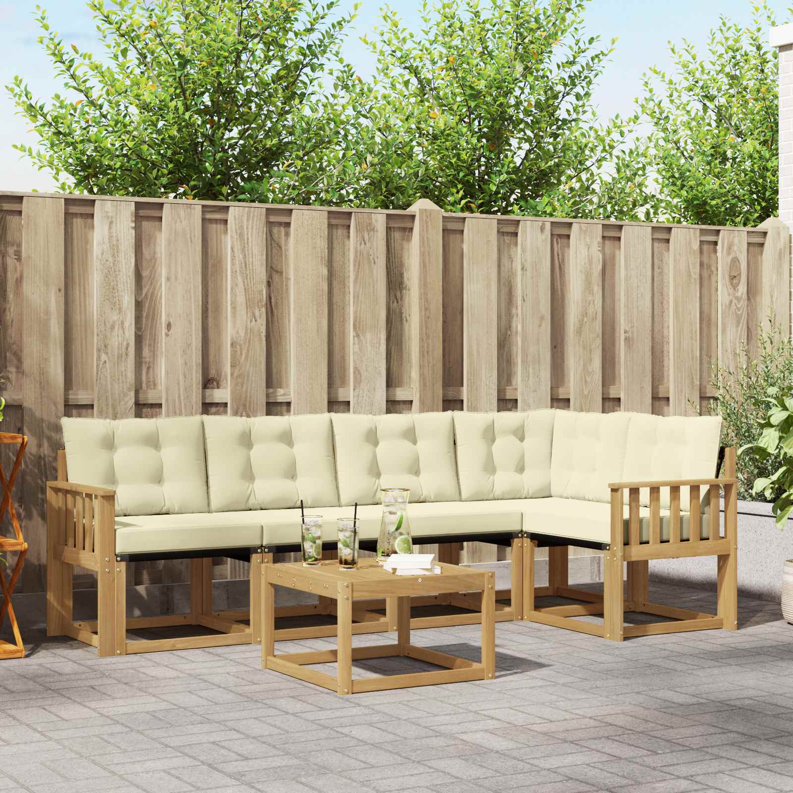 Outdoor-Sofagarnitur 6 stk. Weiß und Creme