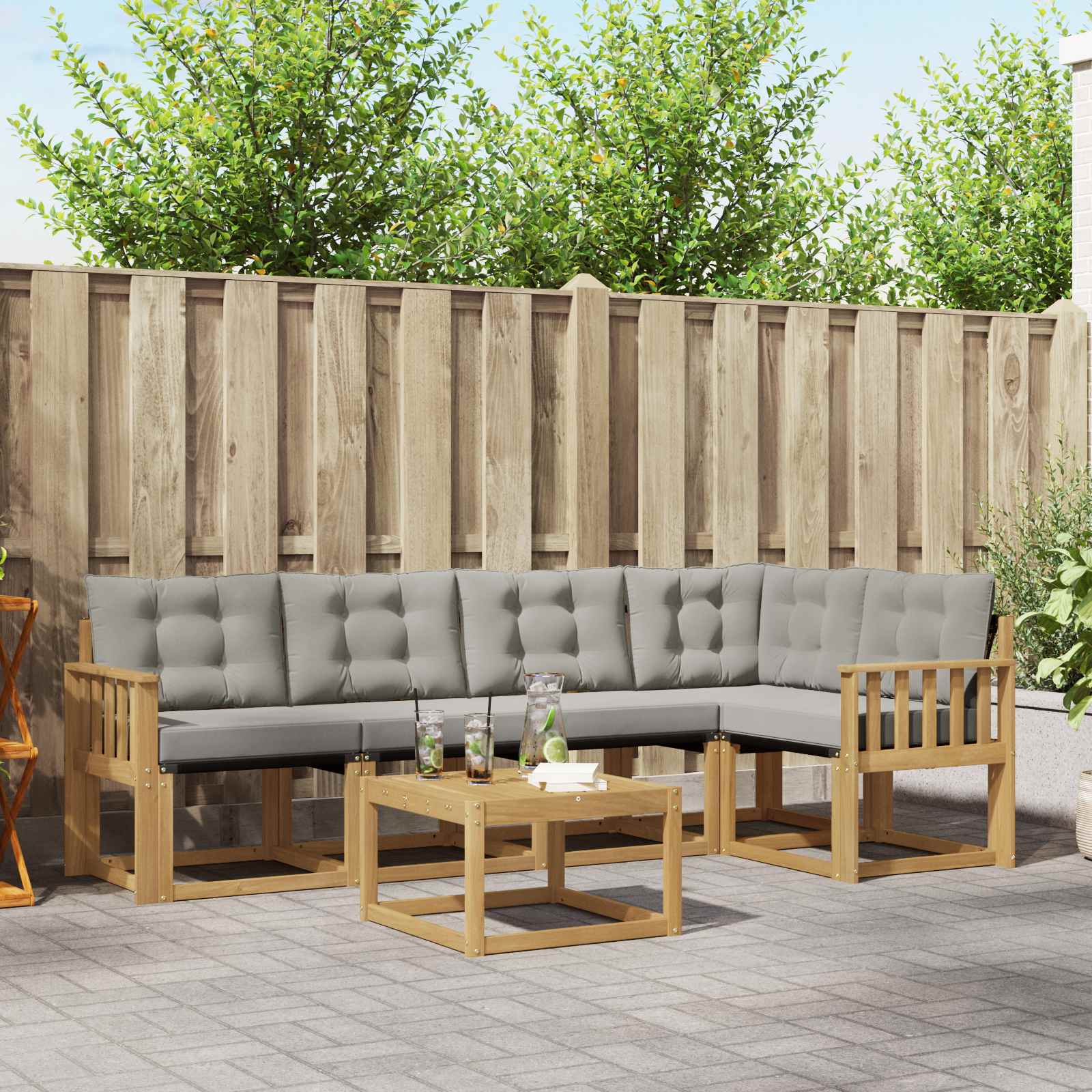 Outdoor-Sofagarnitur 6 stk. Weiß und Hellgrau