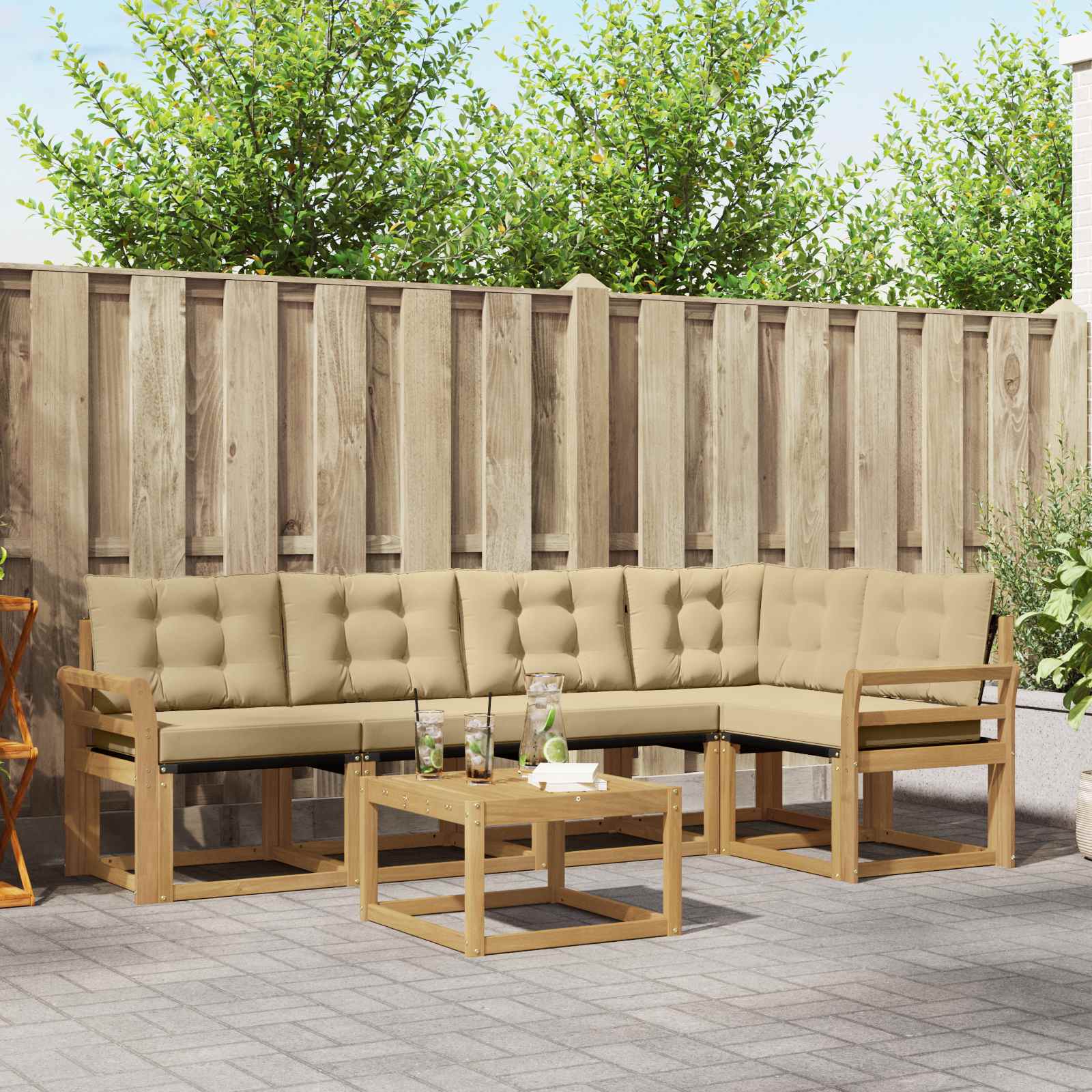 Outdoor-Sofagarnitur 6 stk. Weiß und Beige