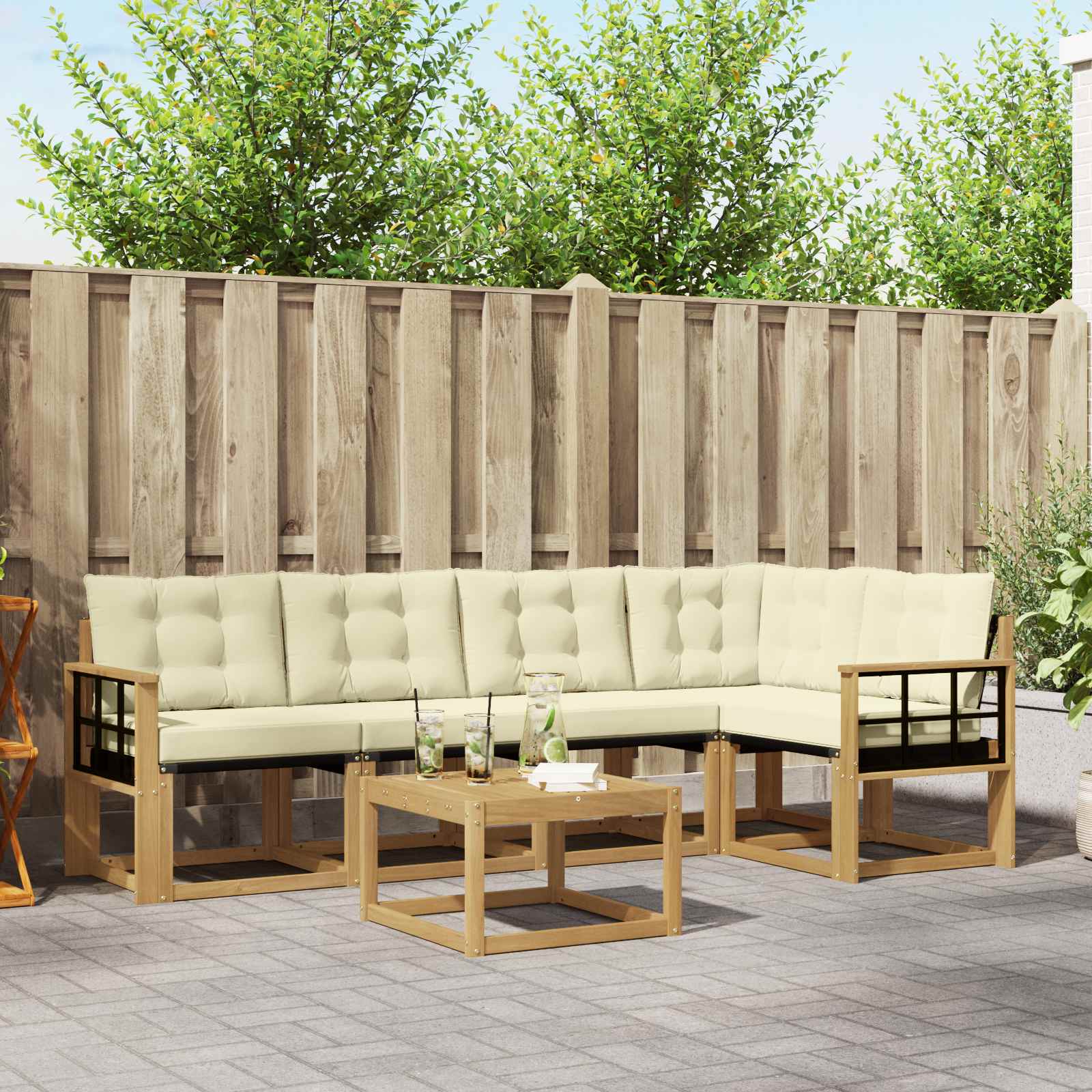 Outdoor-Sofagarnitur 6 stk. Weiß und Creme
